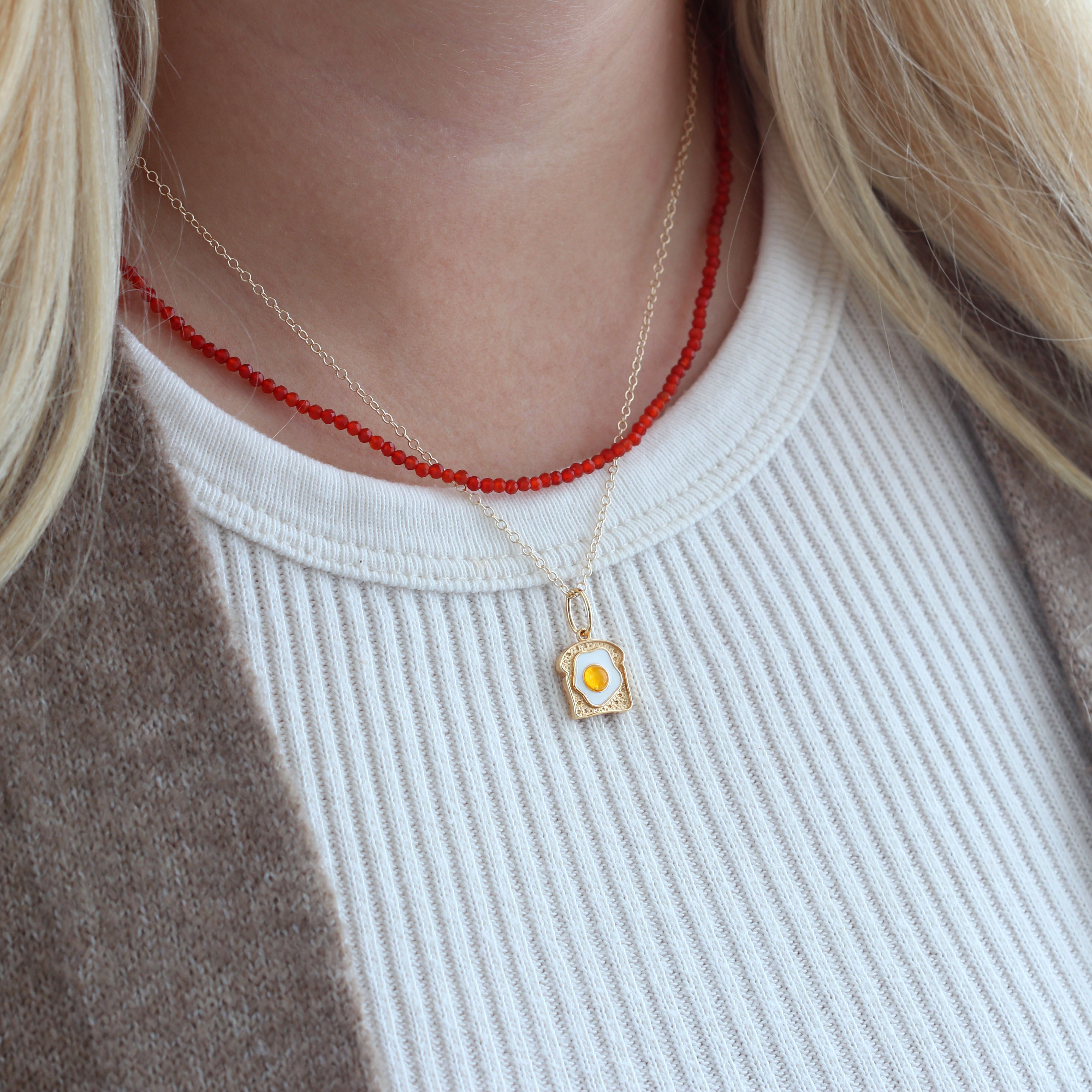 Egg on Toast Enamel Charm Necklace