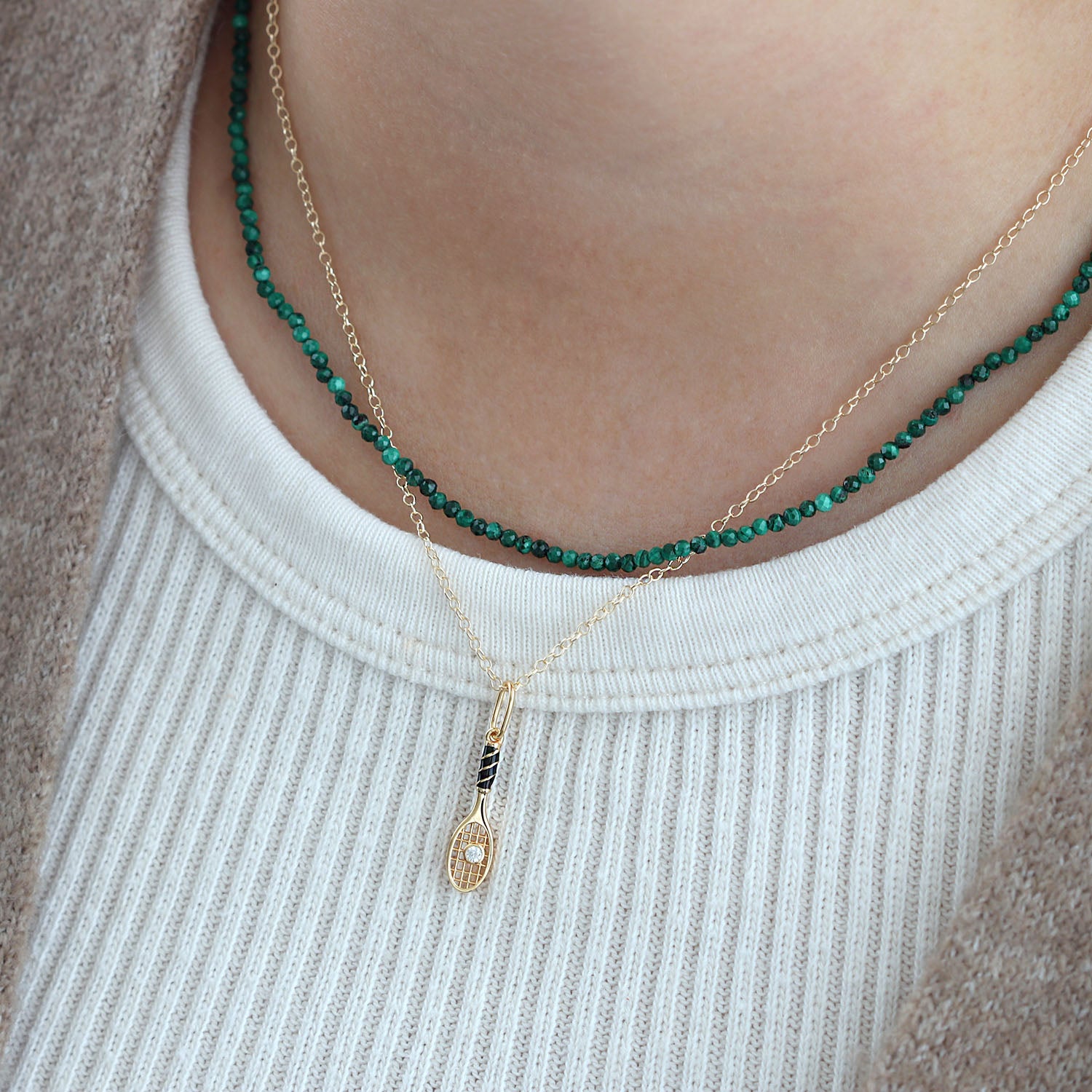 Tennis Racket Enamel Charm Necklace