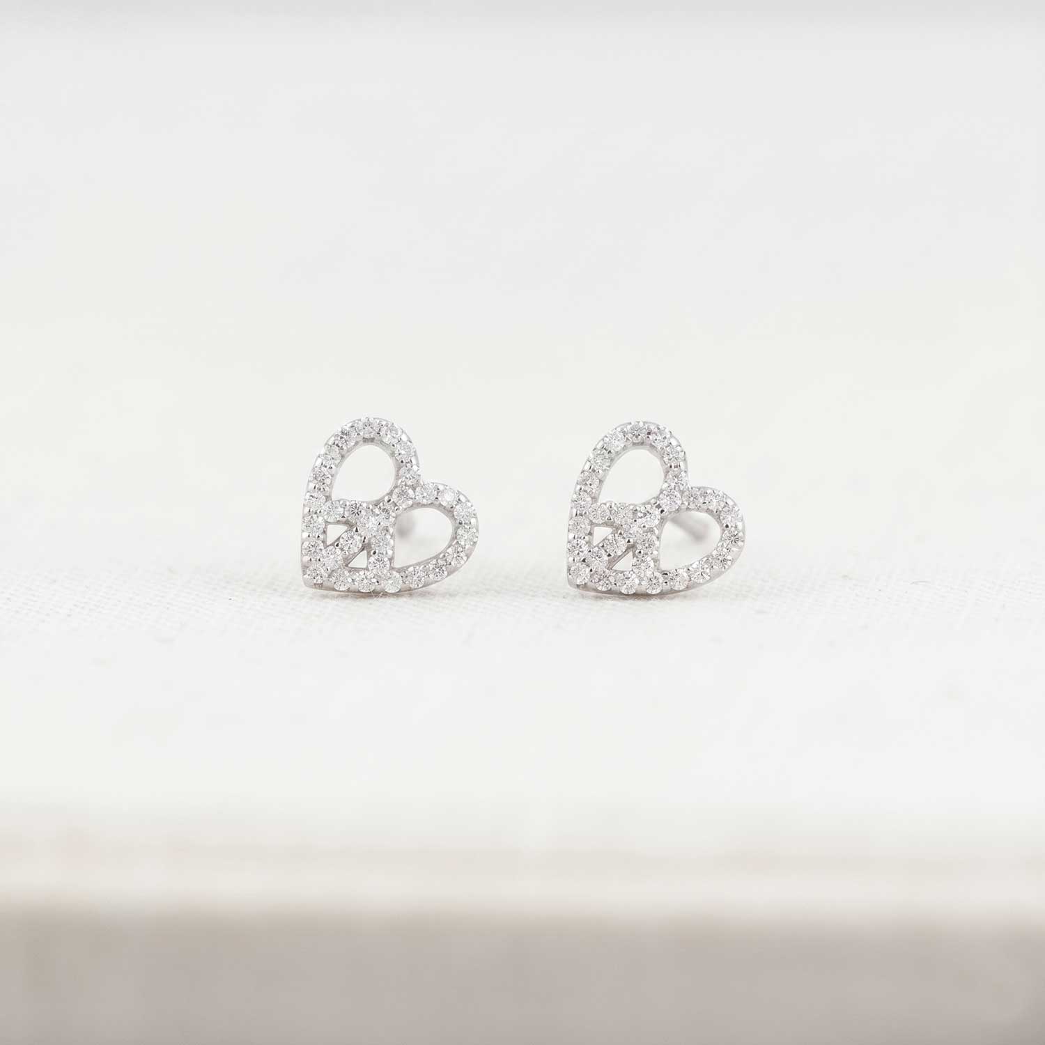 Heart Peace Symbol with Crystal Stud Earrings