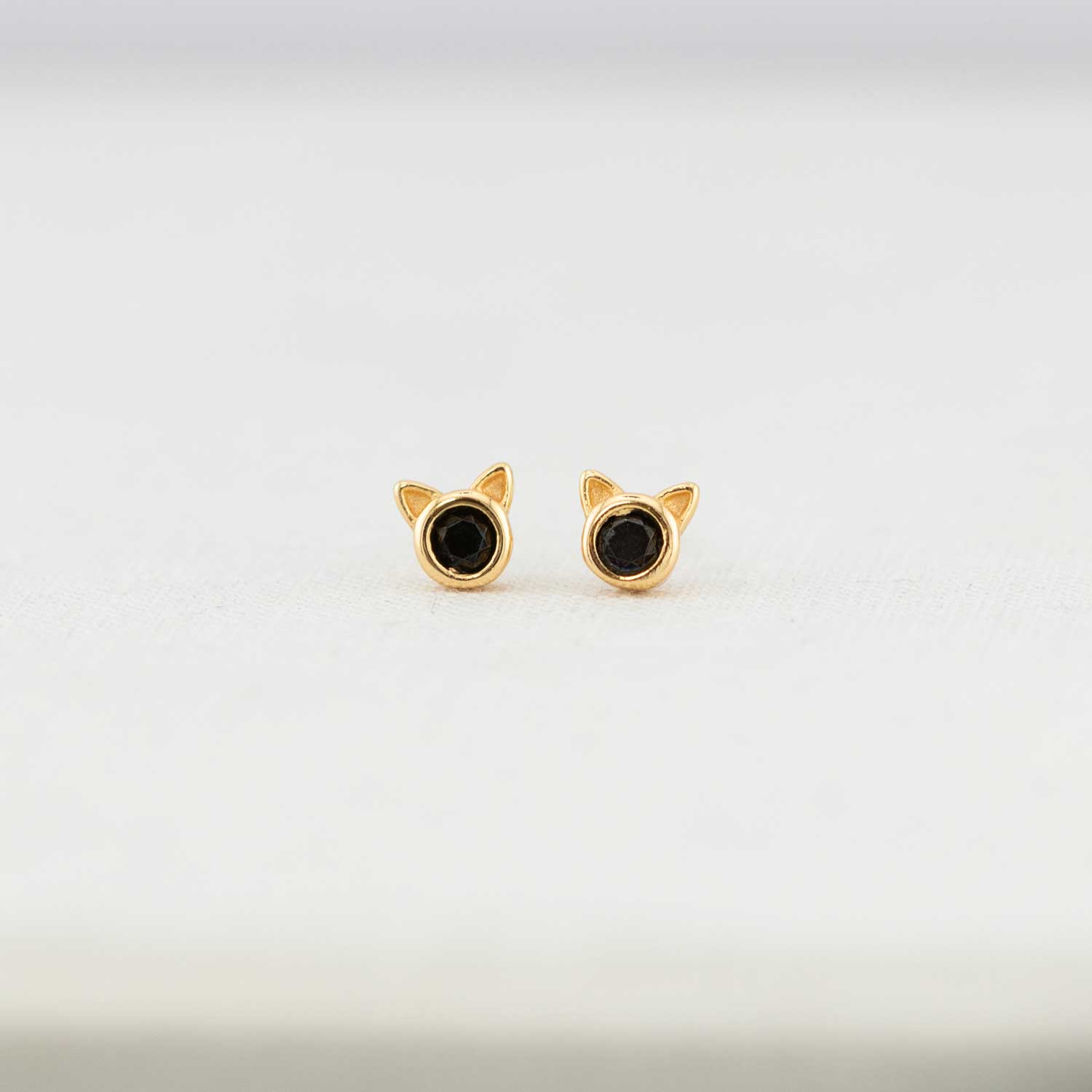 Black Crystal Cat Stud Earrings