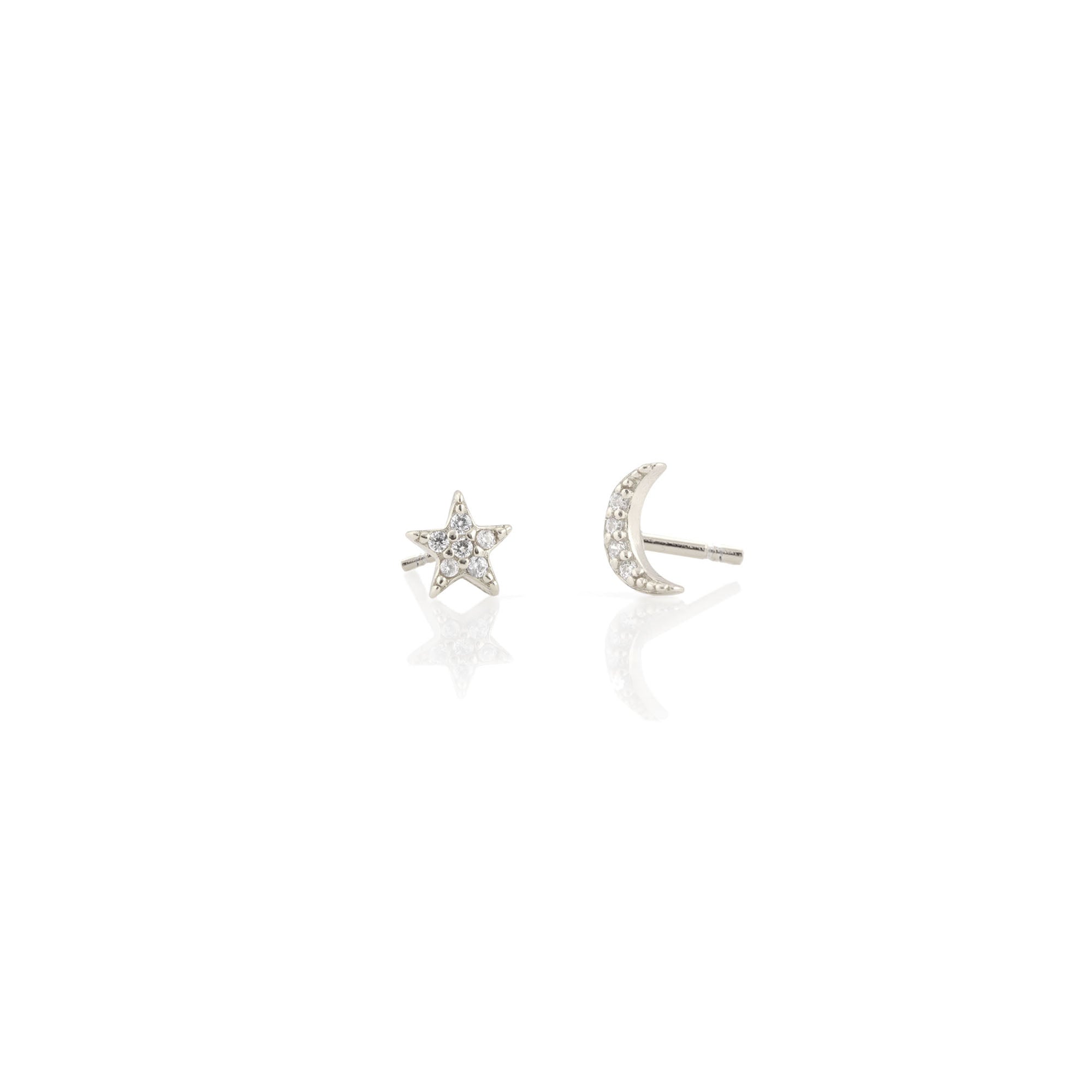 Star and Moon Crystal Stud Earrings