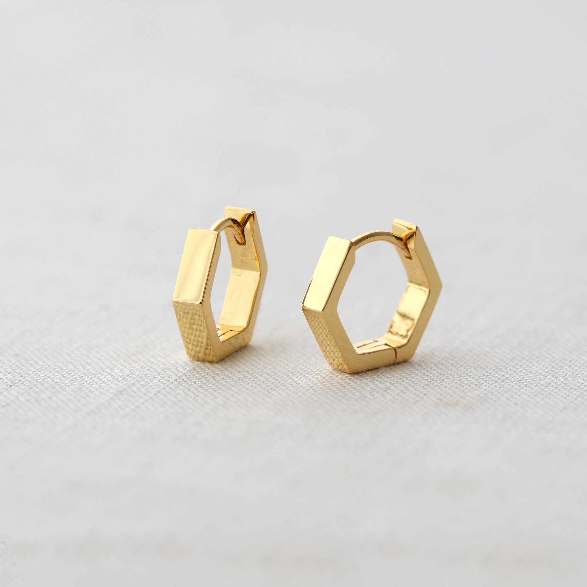 Hexagon Hinged Huggie Hoop Earrings