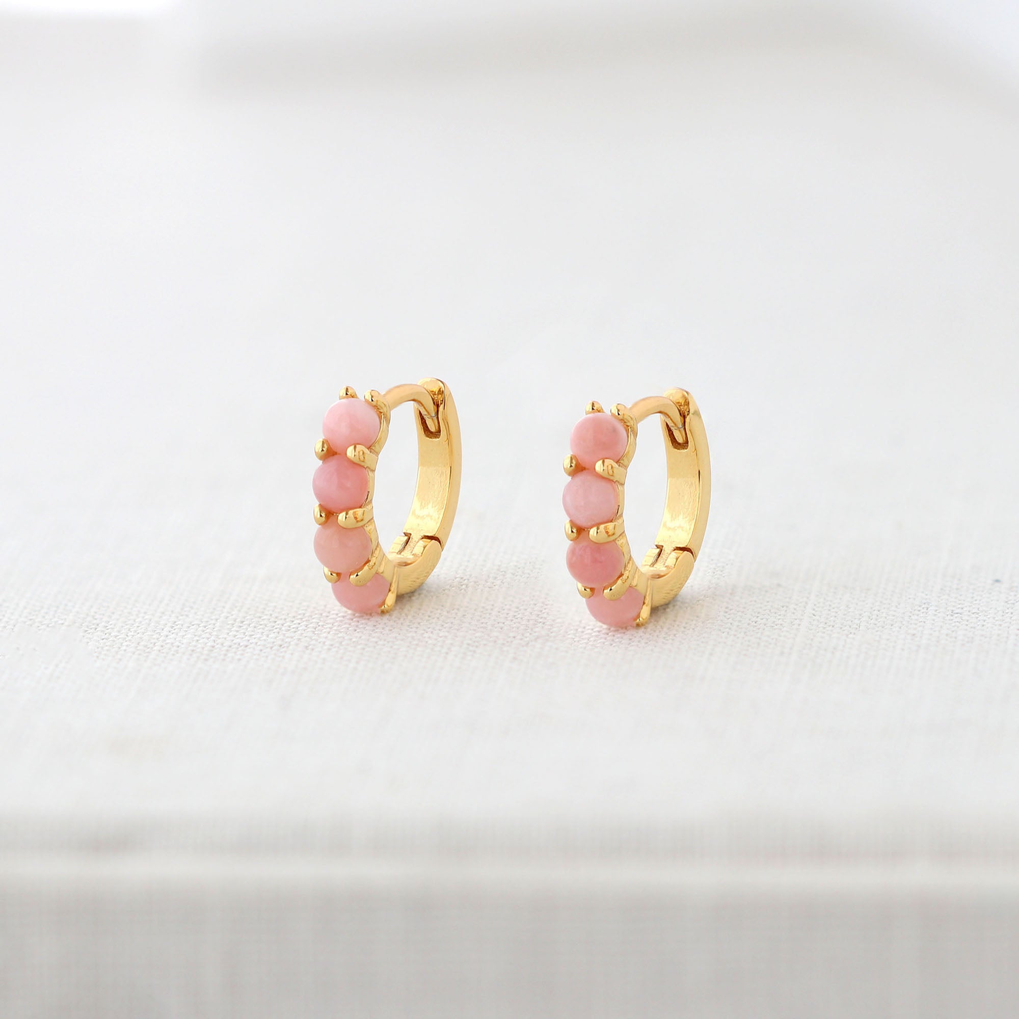 Pink Opal Huggie Hoop Earrings