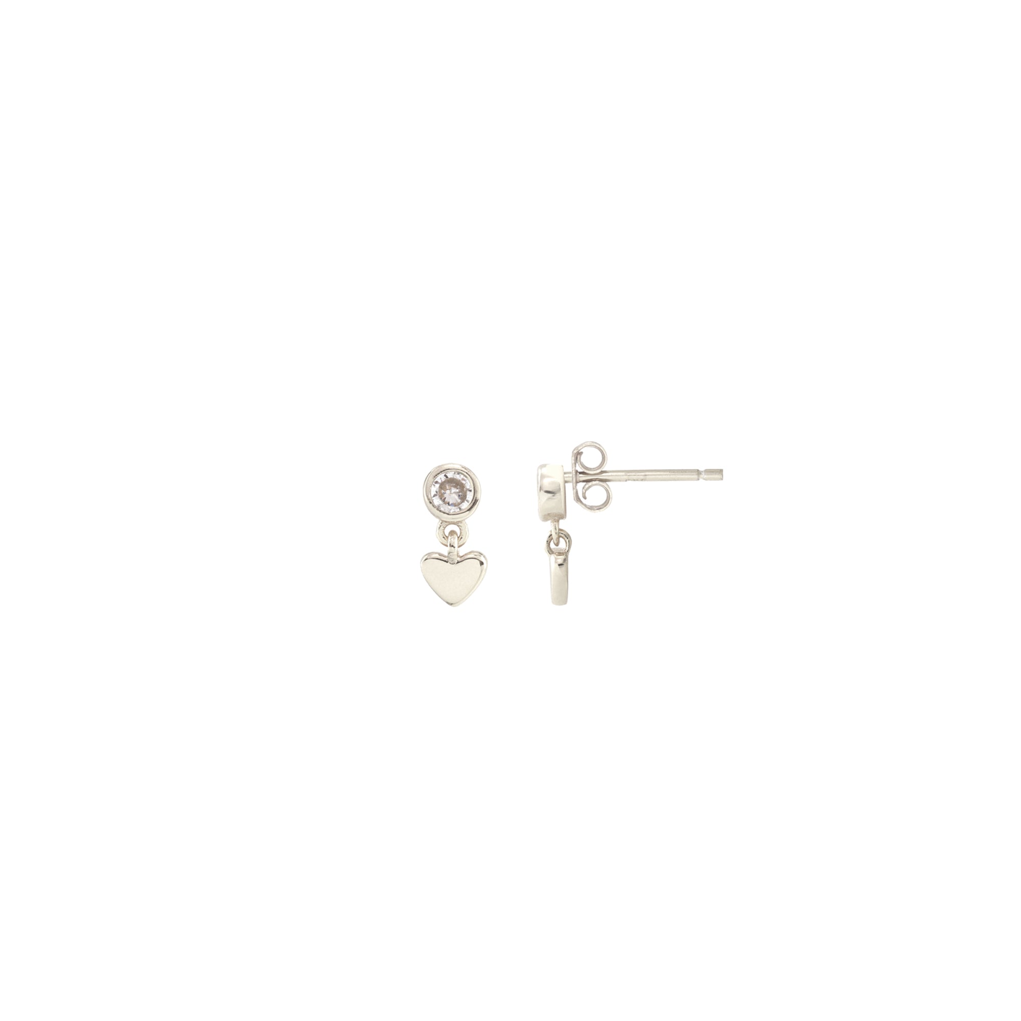 Heart and Crystal Swing Stud Earrings