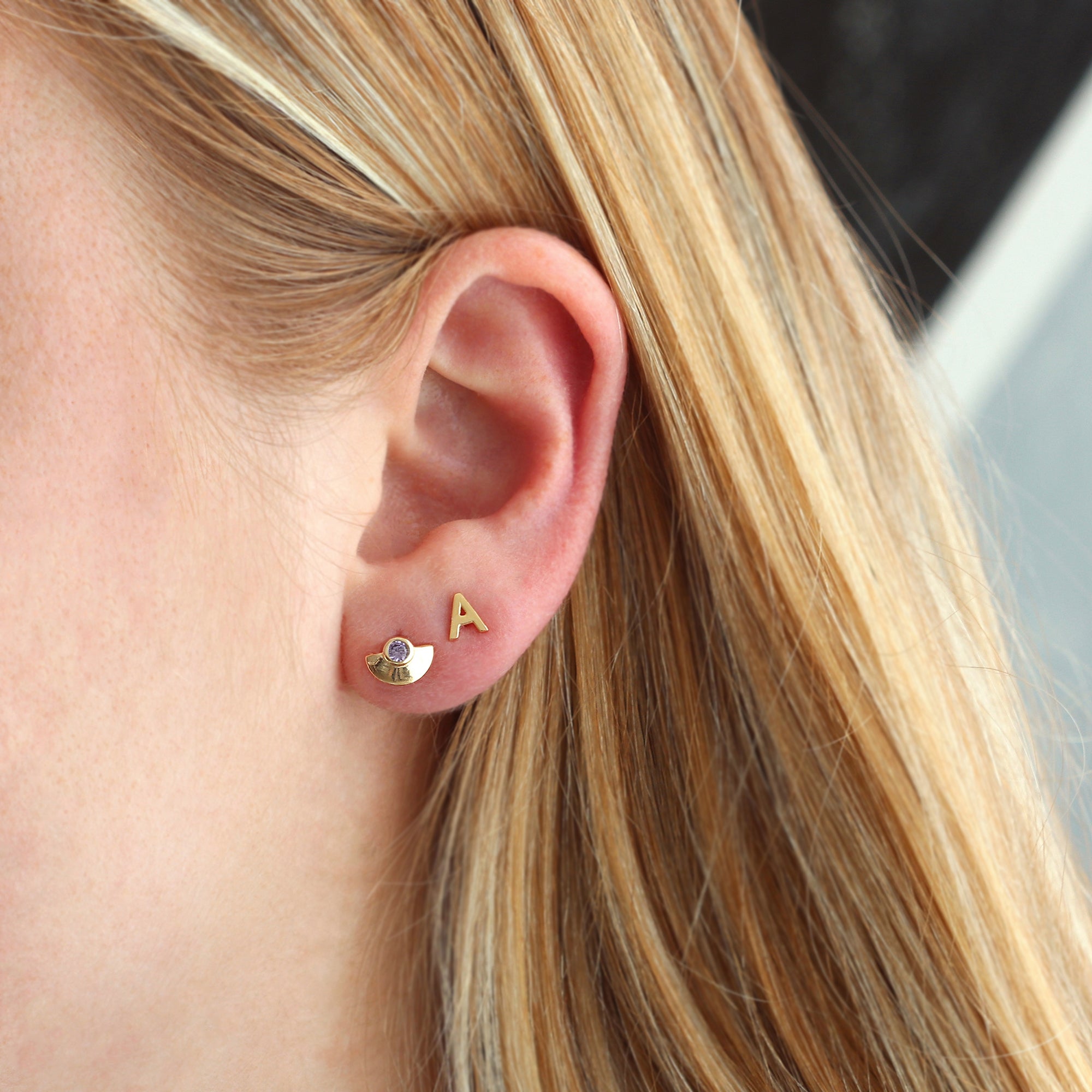 Half Moon Crystal Stud Earrings - Spring Colors