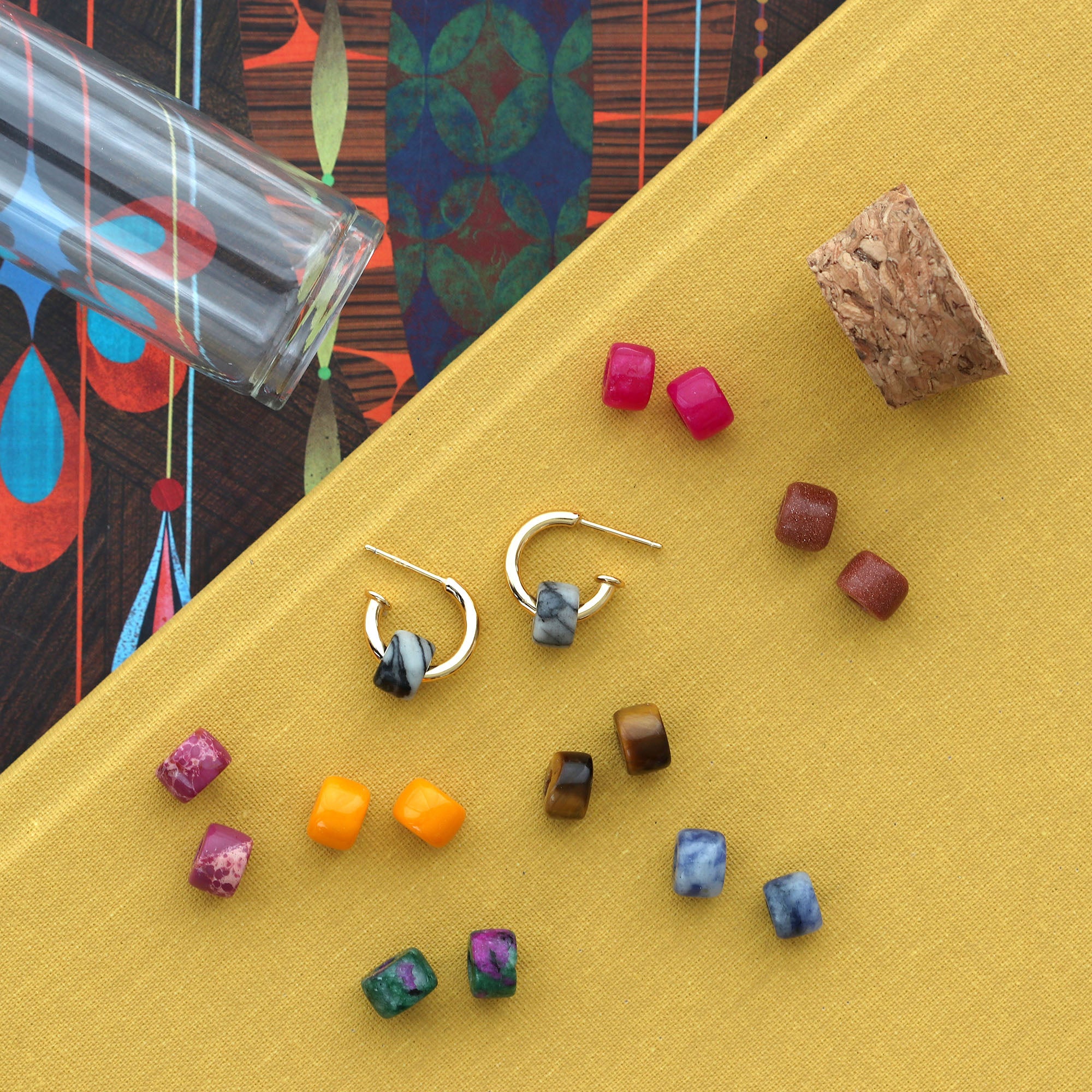 Huggie Hoop Earrings with Gemstone Fall Pack