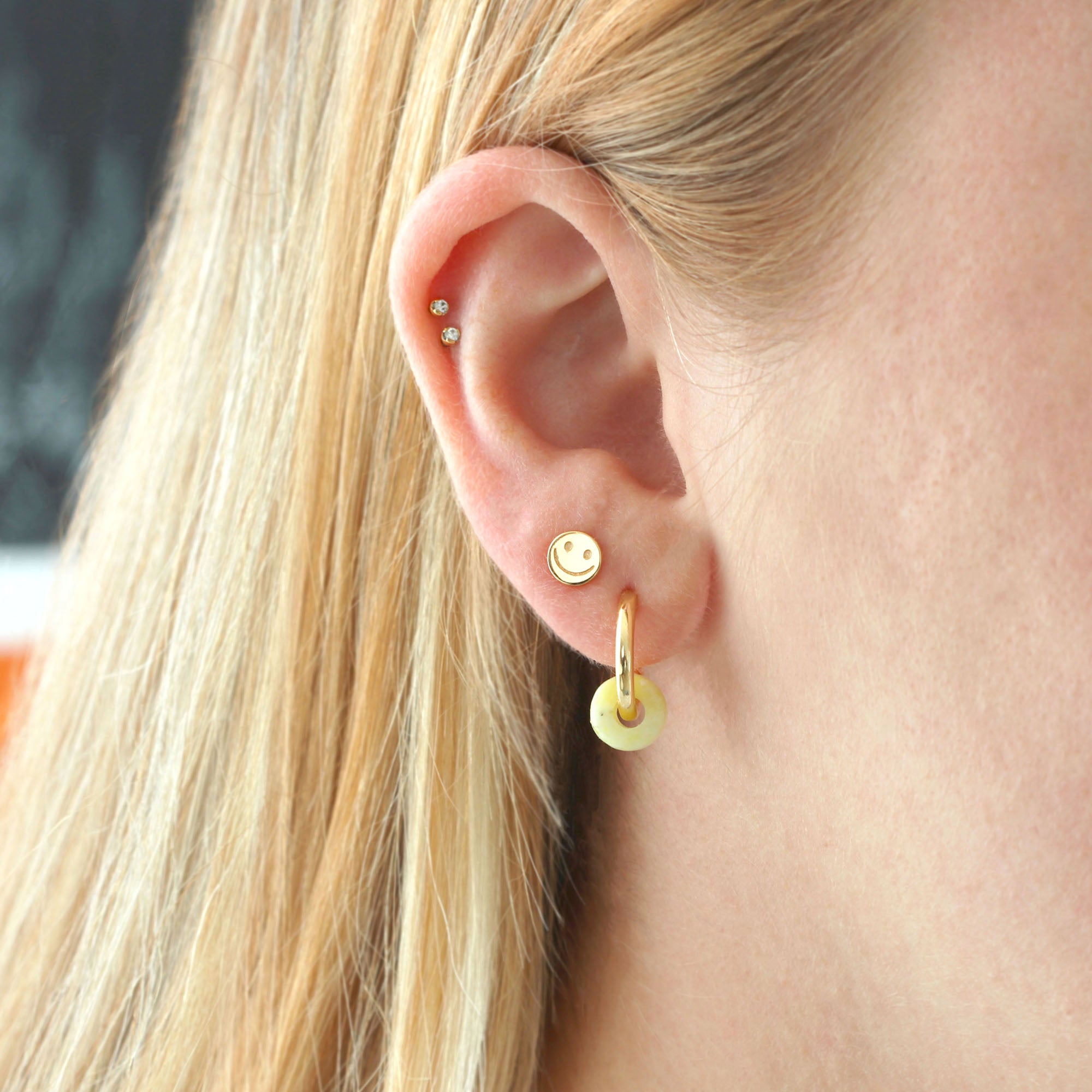 Huggie Hoop Earrings with Gemstone Bead