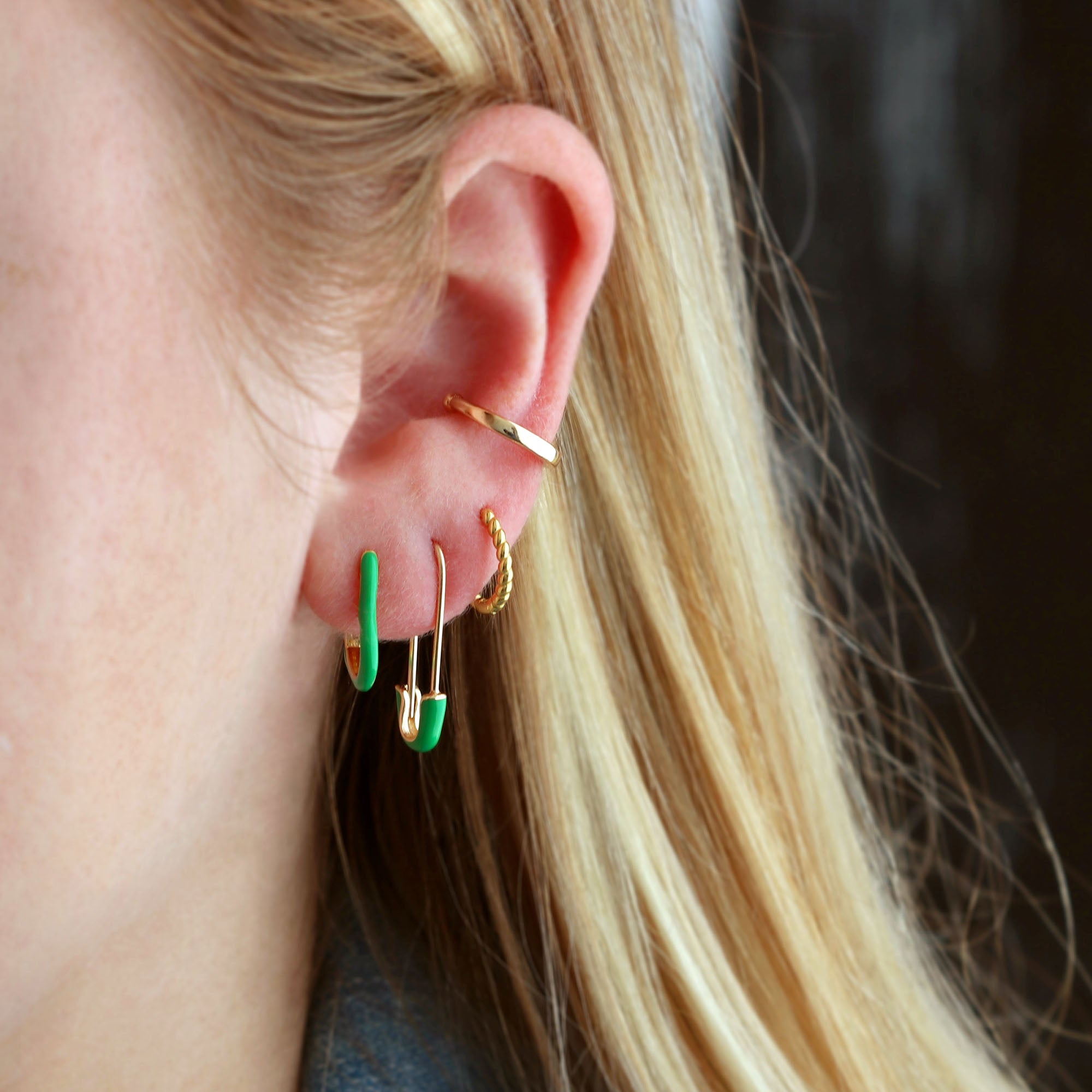 Safety Pin Enamel Hoop Earrings