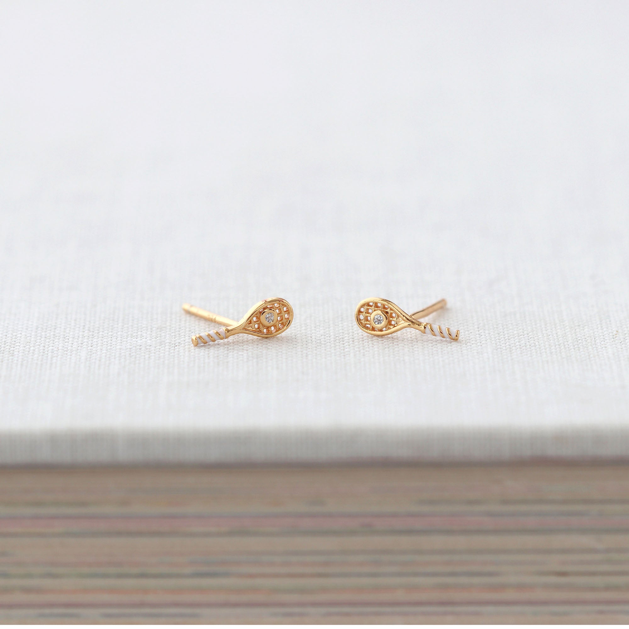 Tennis Racket Crystal and Enamel Stud Earrings