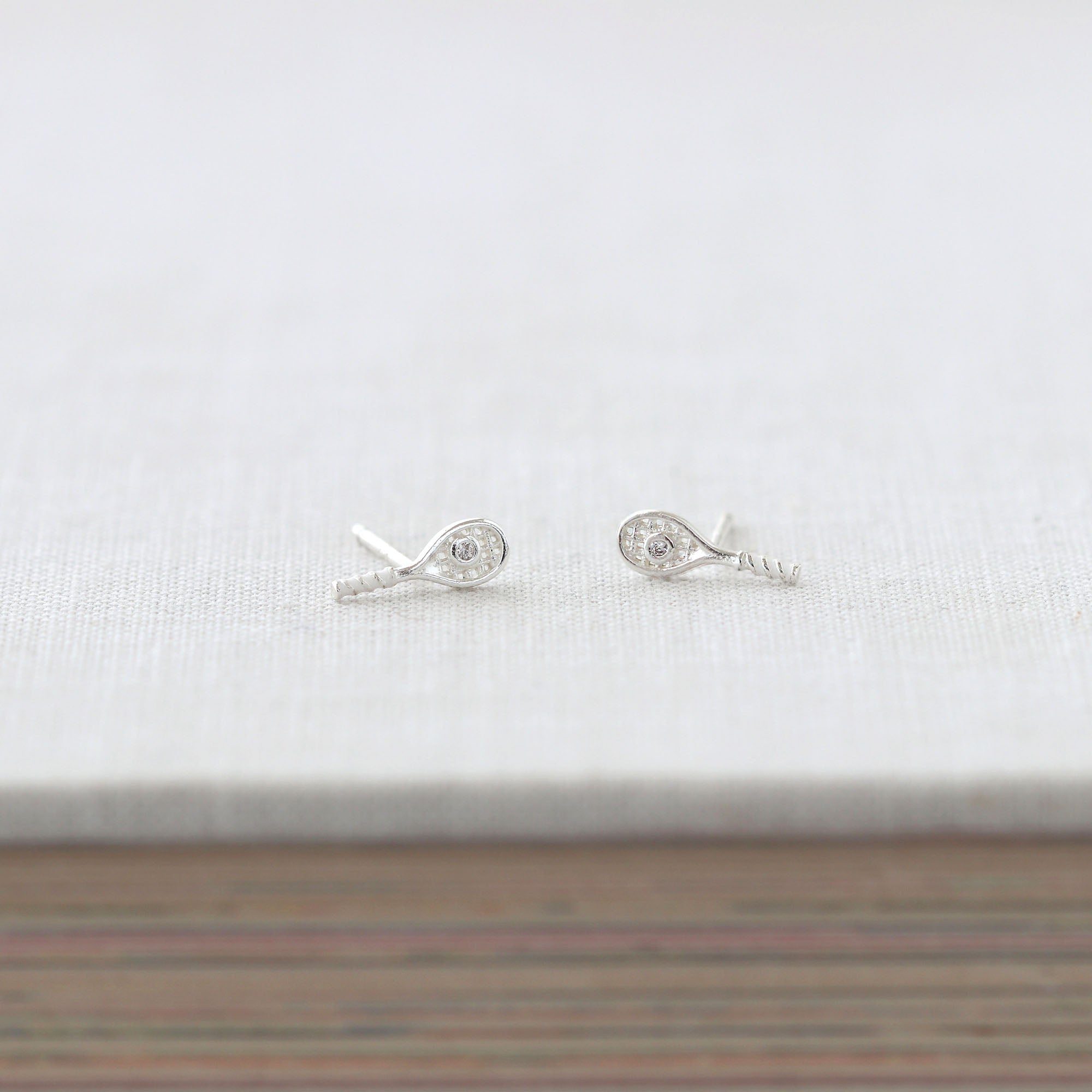 Tennis Racket Crystal and Enamel Stud Earrings