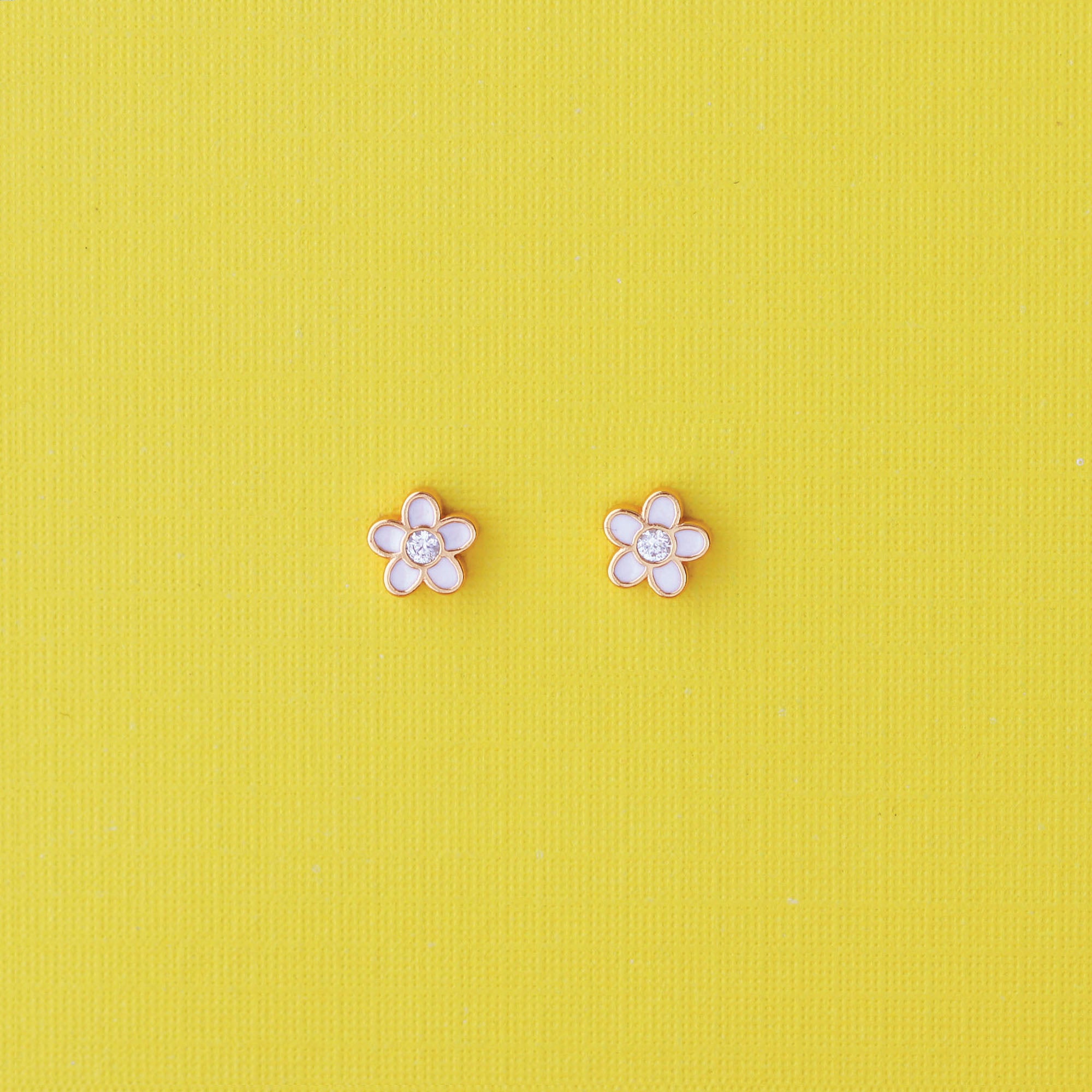 Flower Crystal and Enamel Stud Earrings