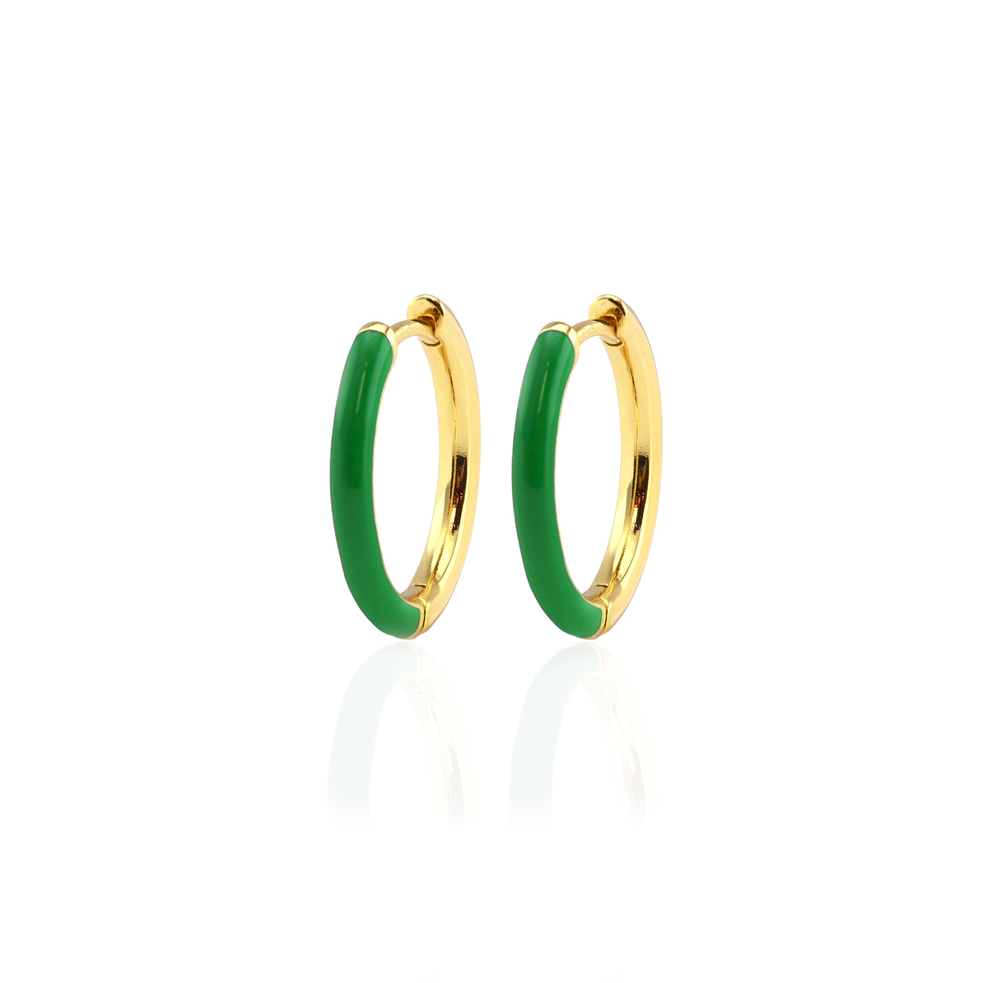 Enamel Hoop Earrings with Green Enamel