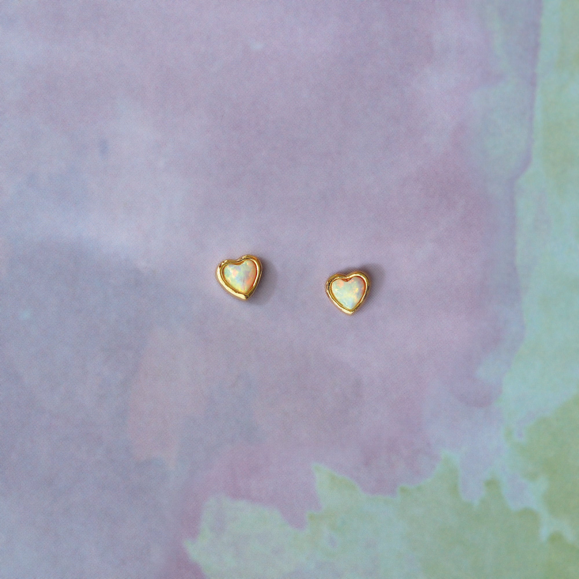 Opal Heart Stud Earrings