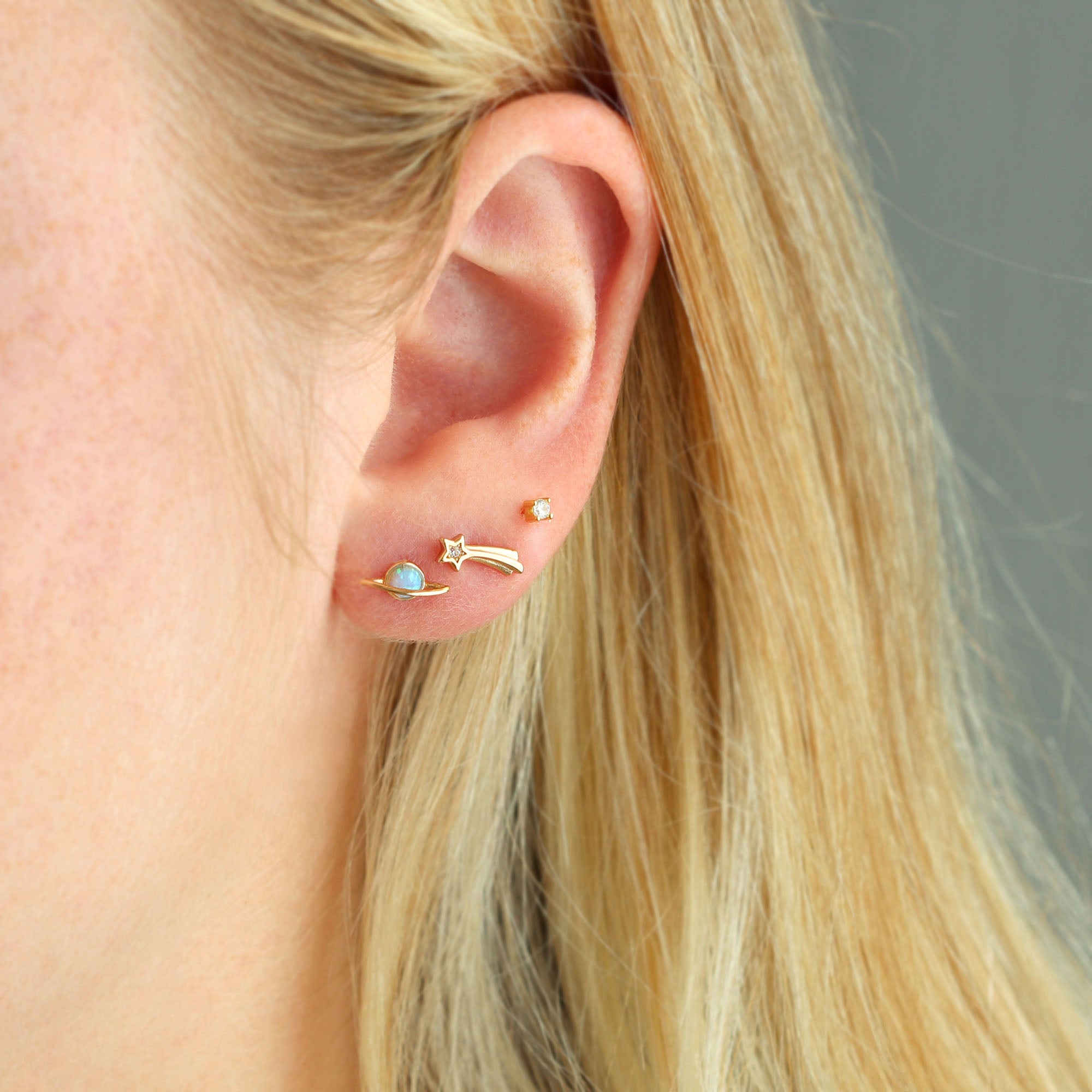 Shooting Star with Crystals Stud Earrings