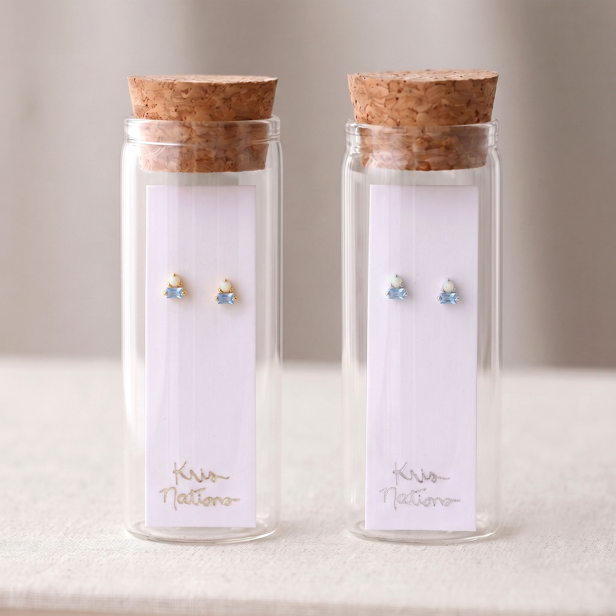 Duo Stone Stud Earrings