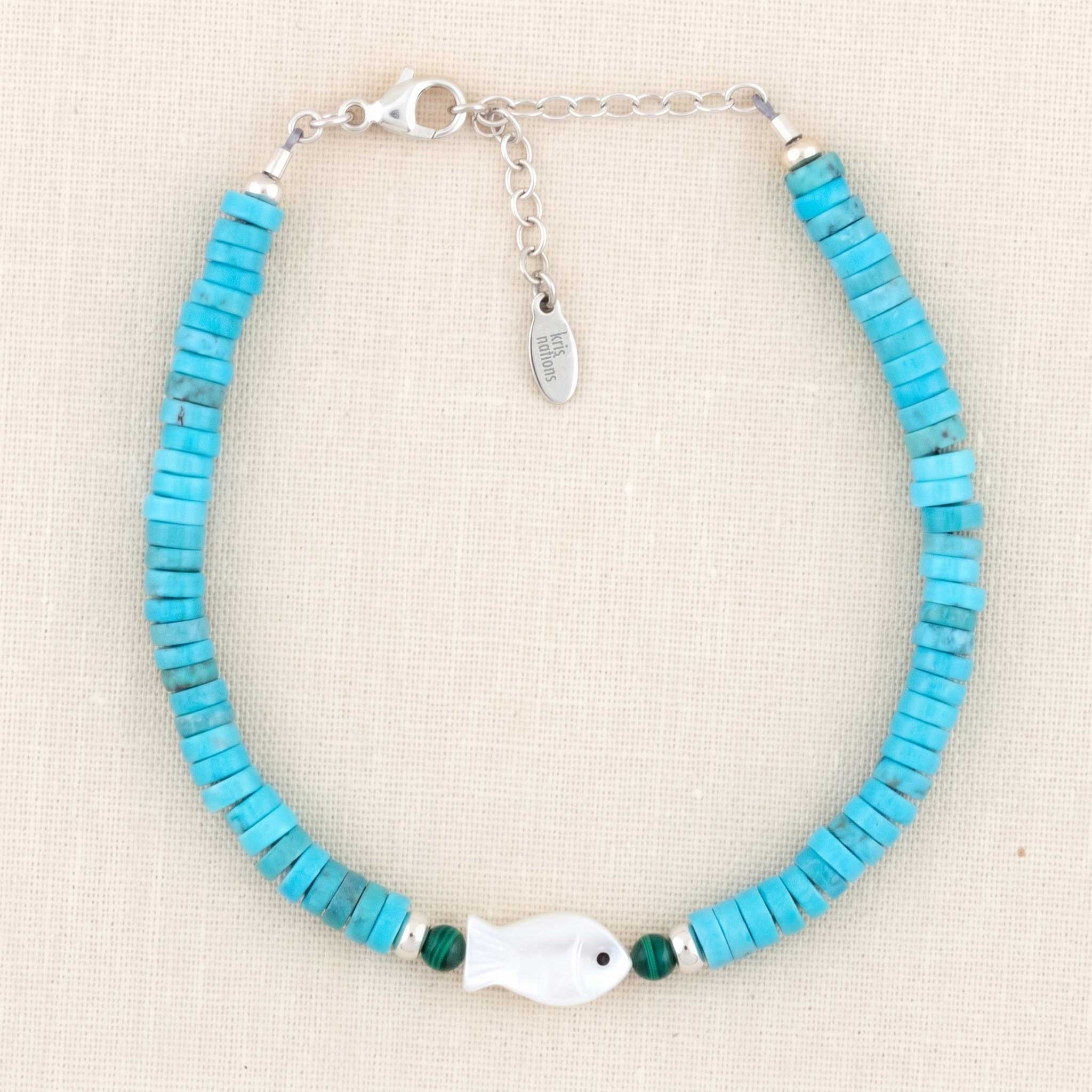 Turquoise & Mother of Pearl Fish Bracelet