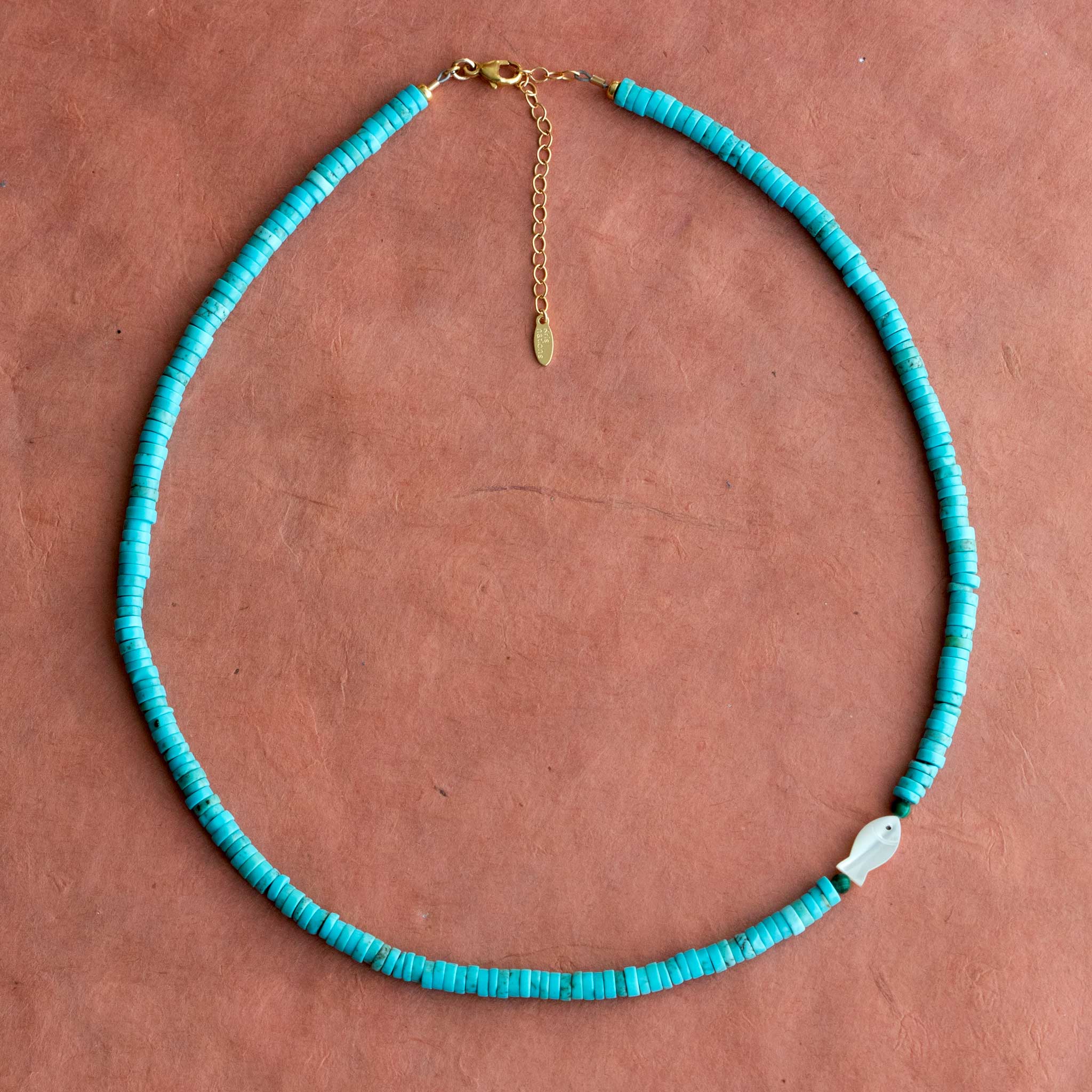 Turquoise & Mother Of Pearl Fish Necklace