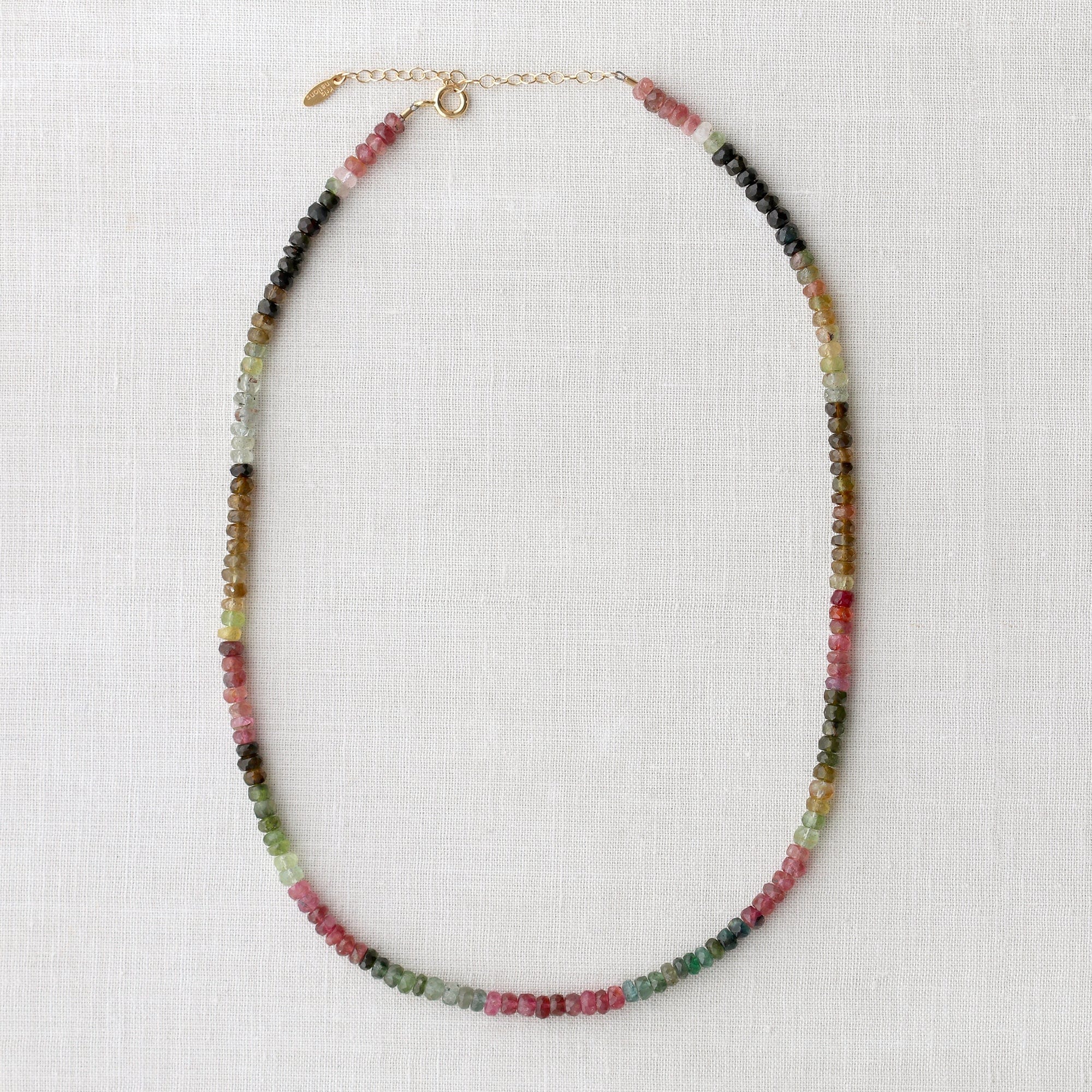 Watermelon Tourmaline Faceted Gemstone Beaded Necklace
