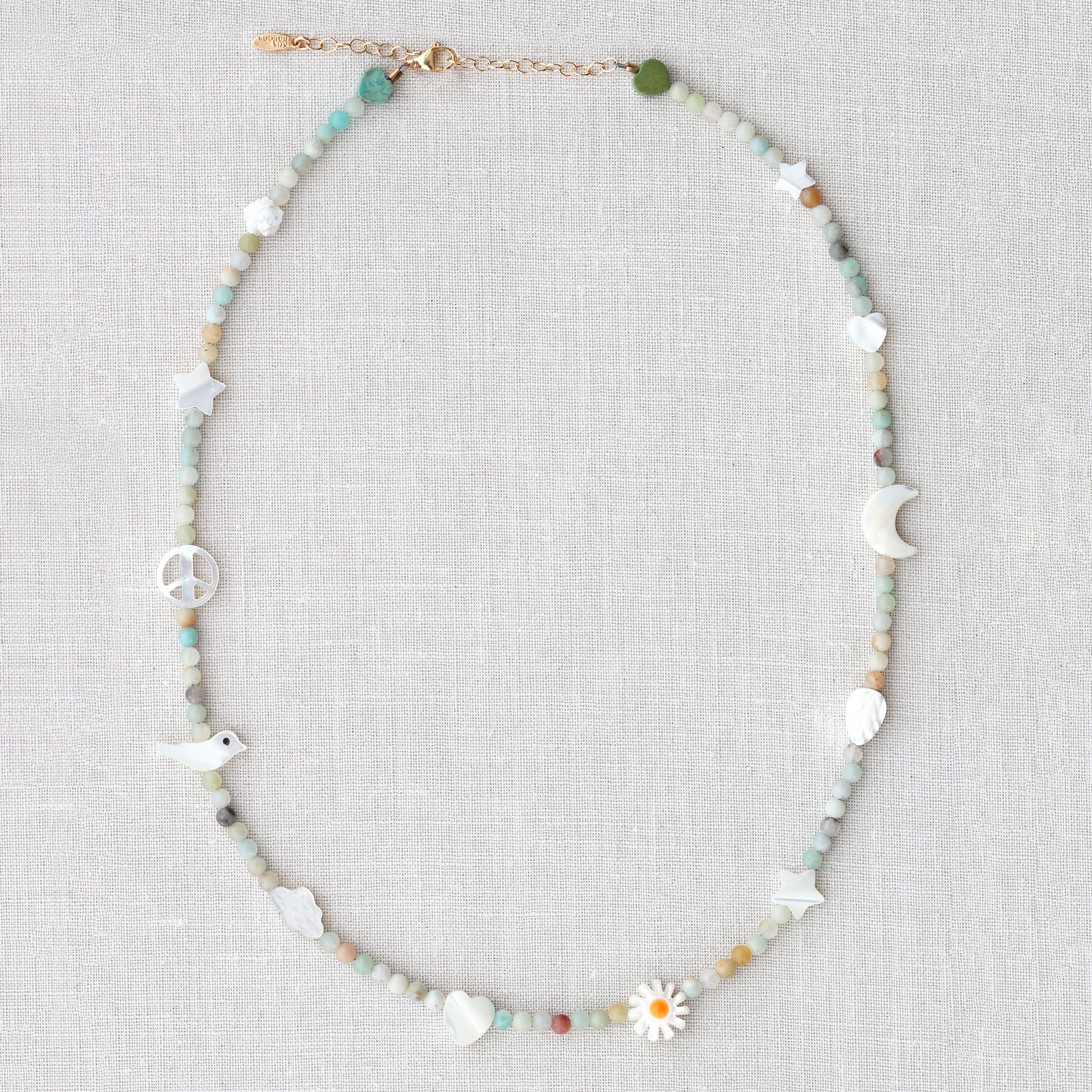 Amazonite Beaded Necklace with Mother of Pearl Charms