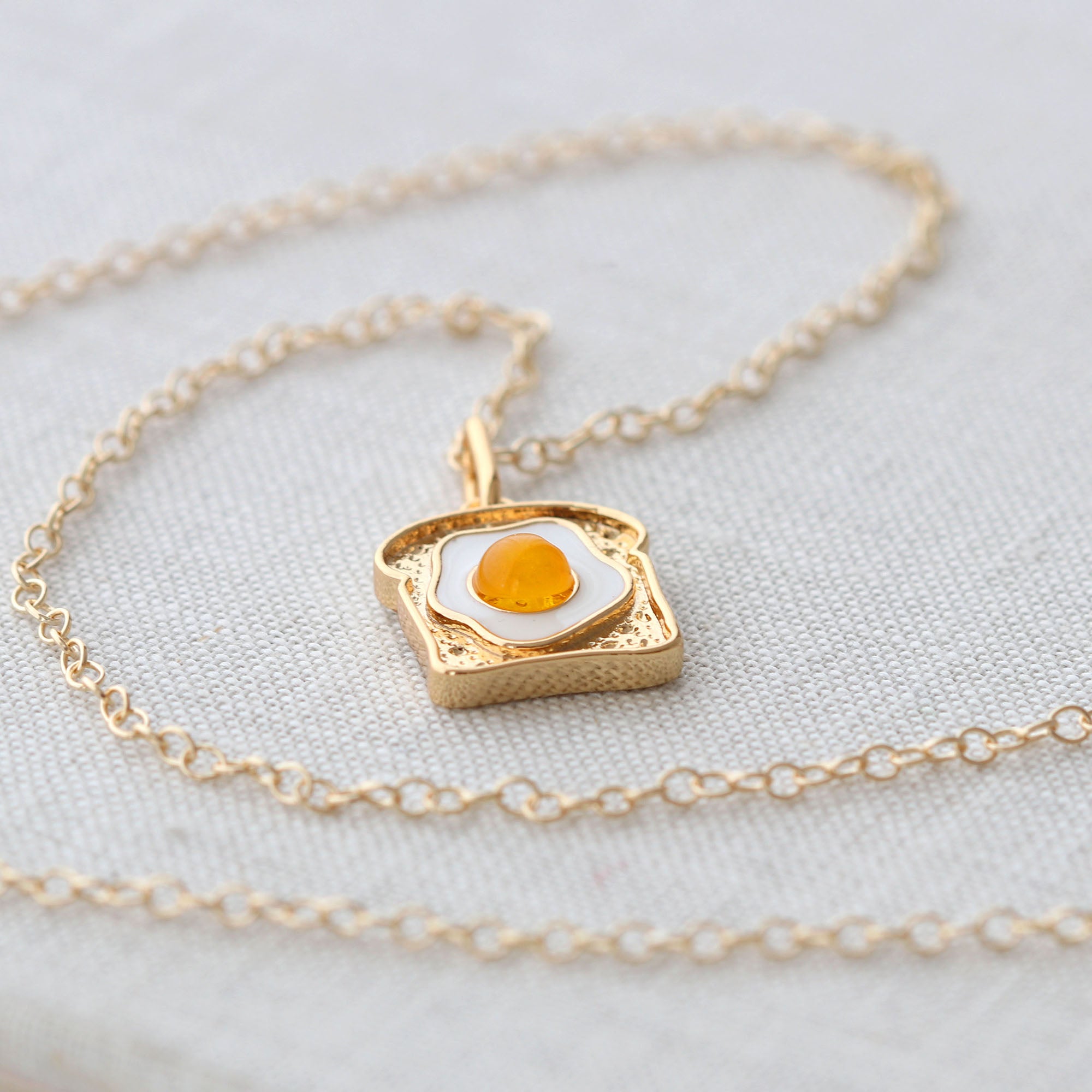 Egg on Toast Enamel Charm Necklace