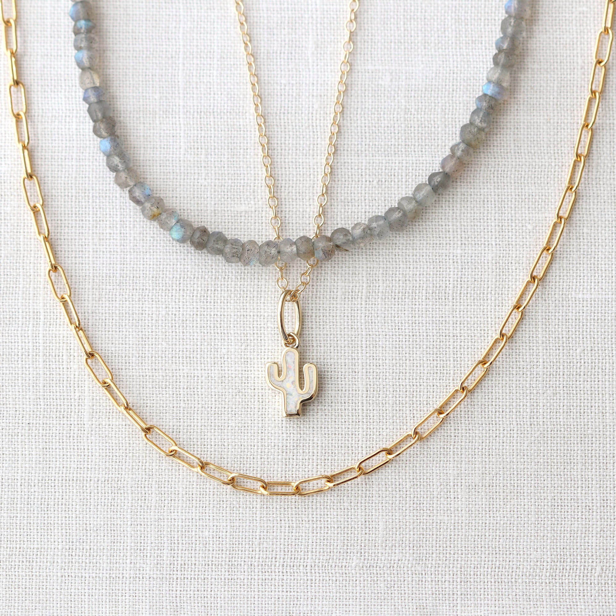 Opal Cactus Charm Necklace