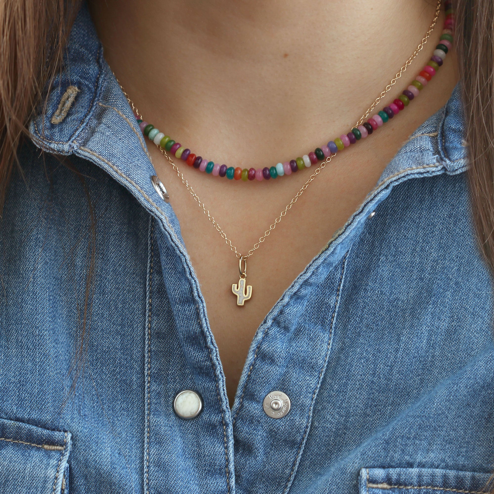 Opal Cactus Charm Necklace