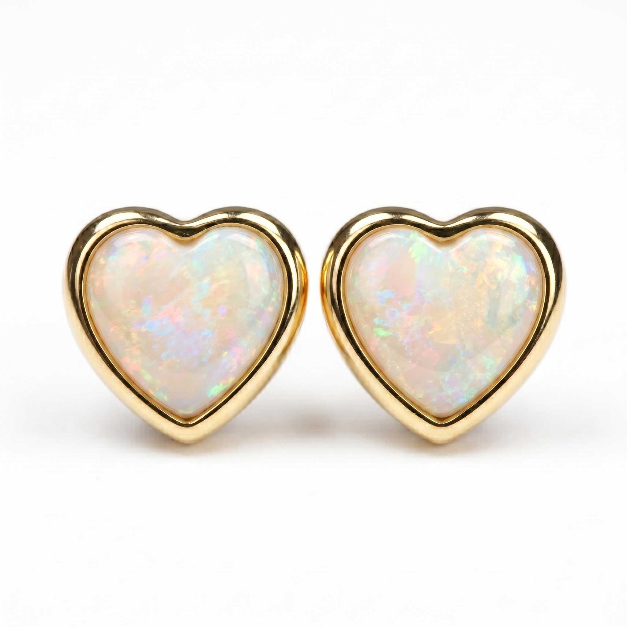 Opal Heart Stud Earrings