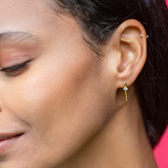 Arc Pull Through Hoop Earrings with Crystal