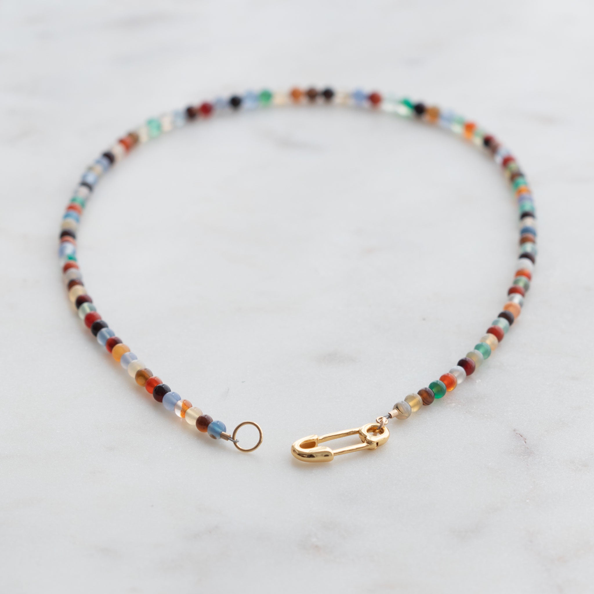 Mixed Agate Beads & Safety Pin Necklace