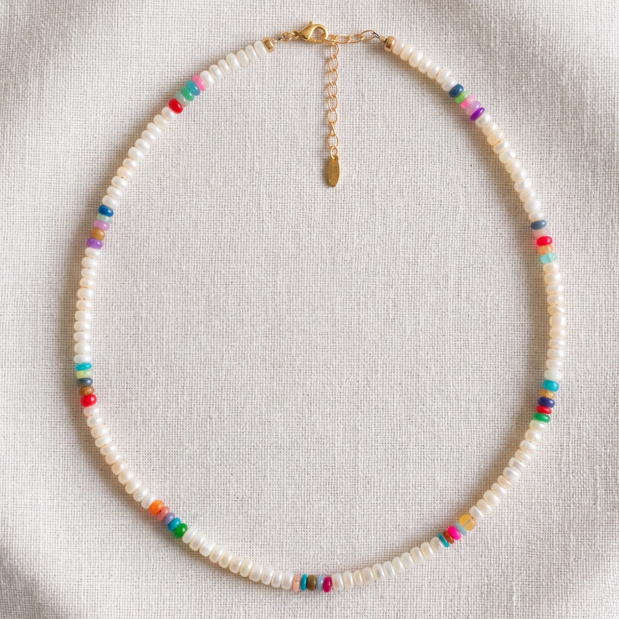 Button Freshwater Pearls & Multicolor African Opal beaded necklace