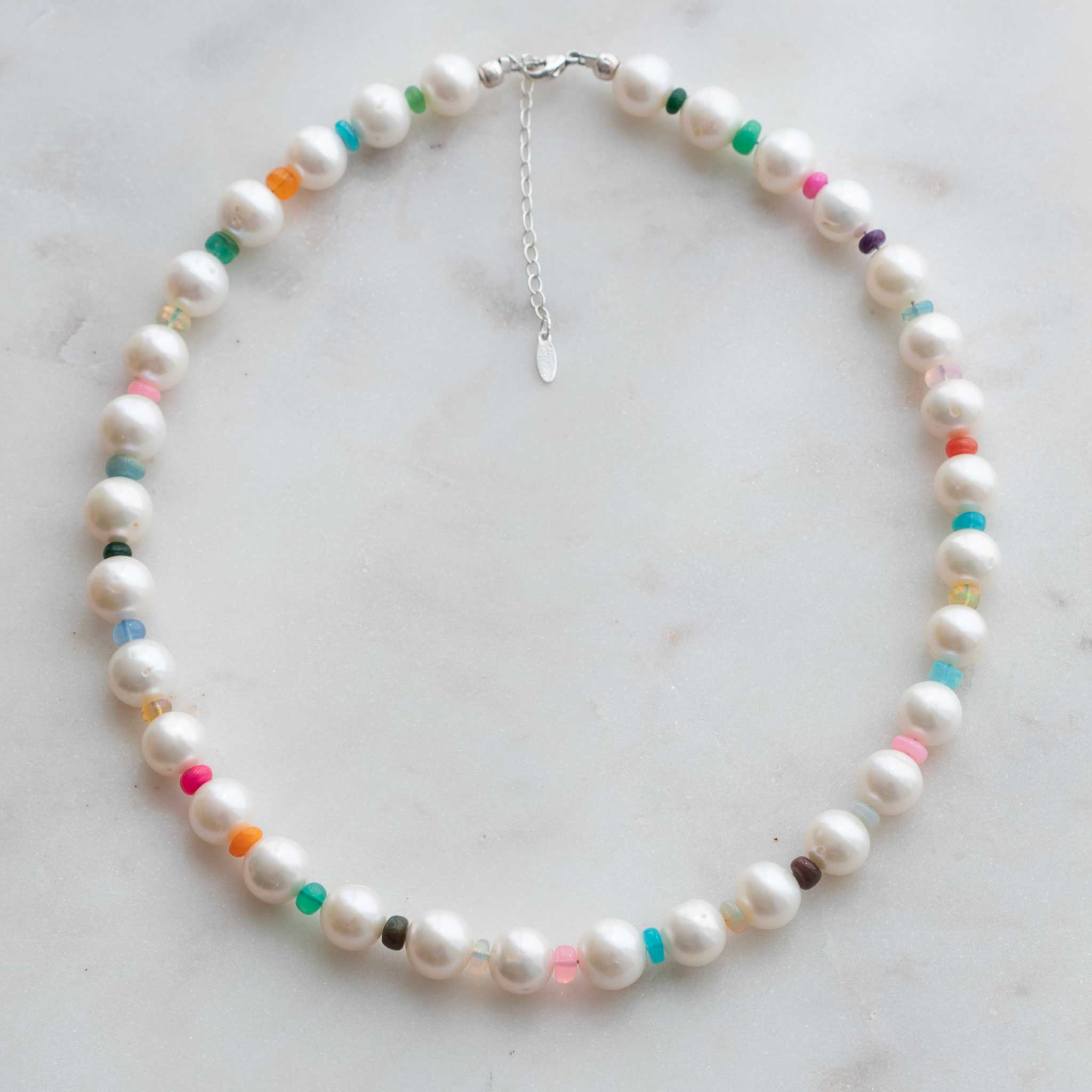 Freshwater Pearl & Multicolor Opal Necklace