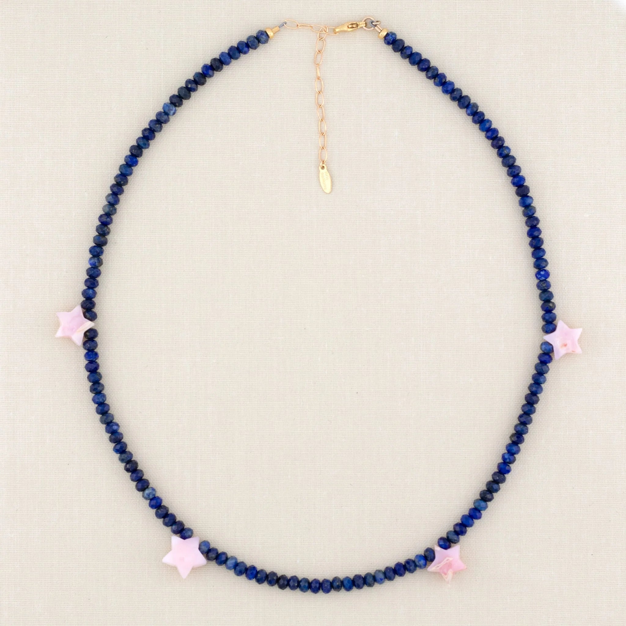 Blue Lapis with Pink Opal Stars Beaded Necklace