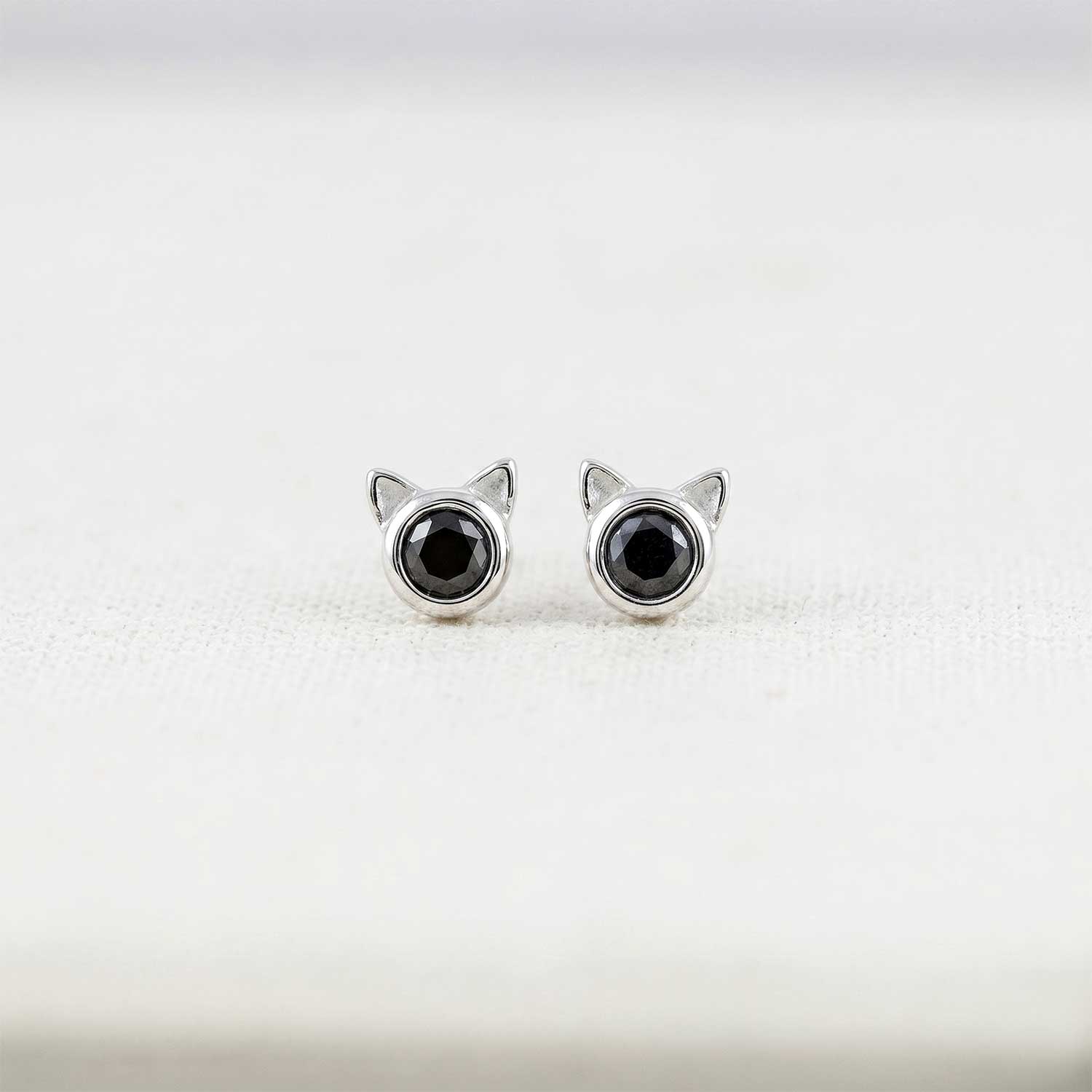 Black Crystal Cat Stud Earrings