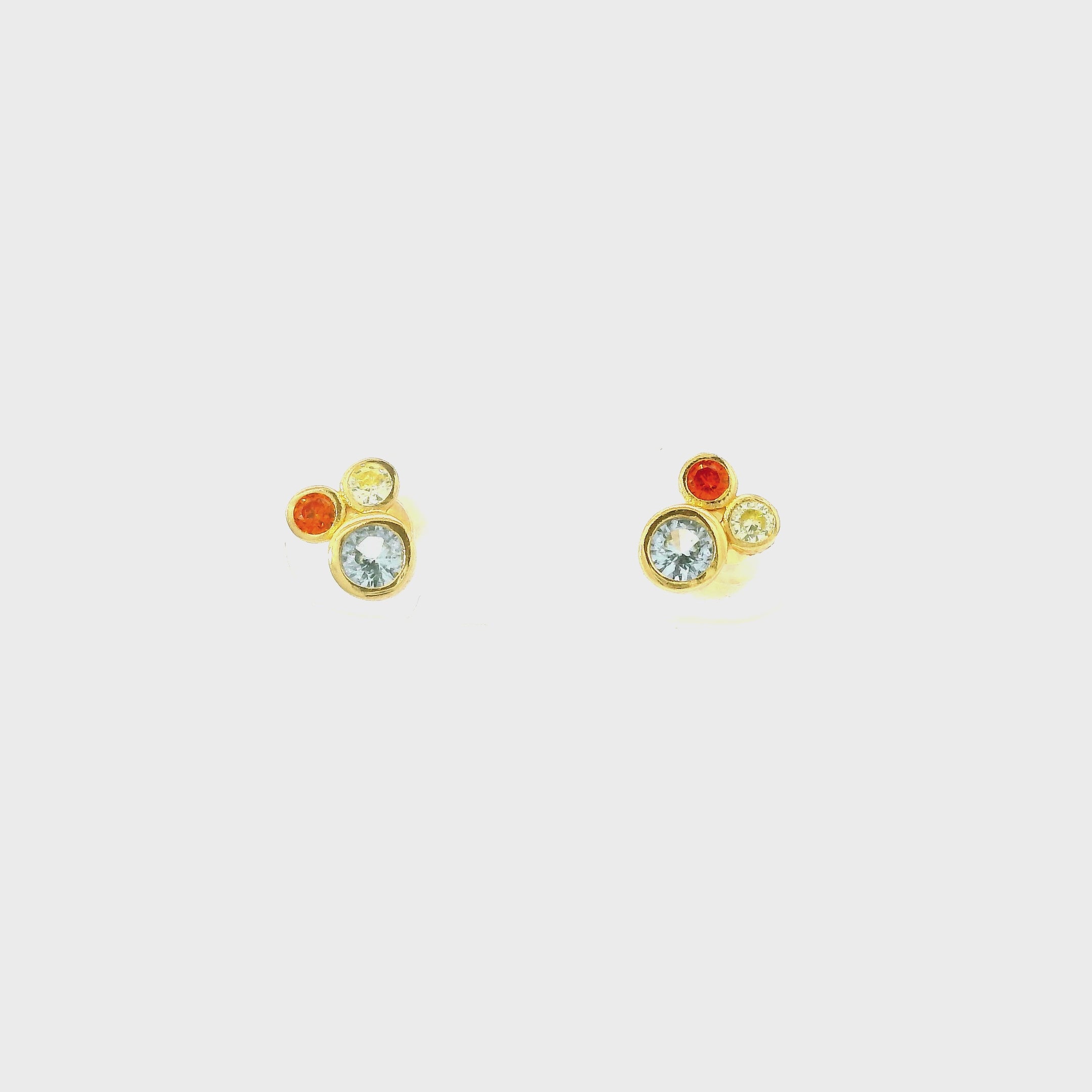 blue topaz, orange topaz and yelow citrine bezel set crystal stud earrings