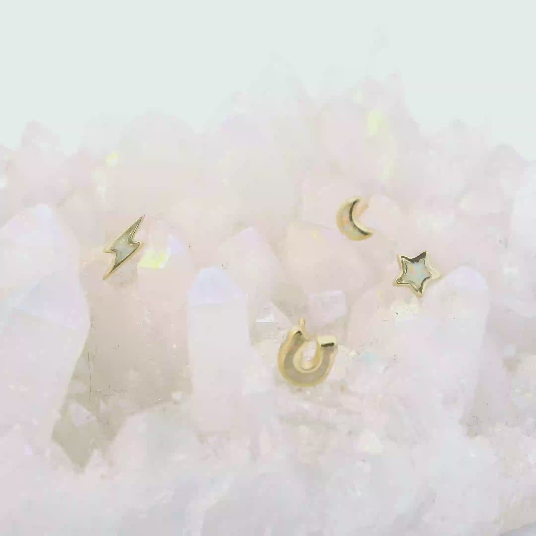 Opal Star Moon Stud Earrings