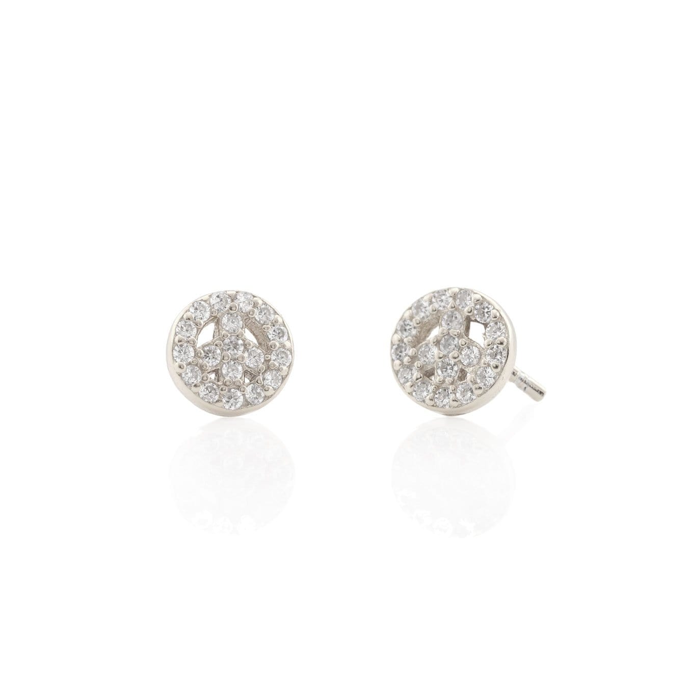 Peace Sign Pave Stud Earrings Sterling Silver