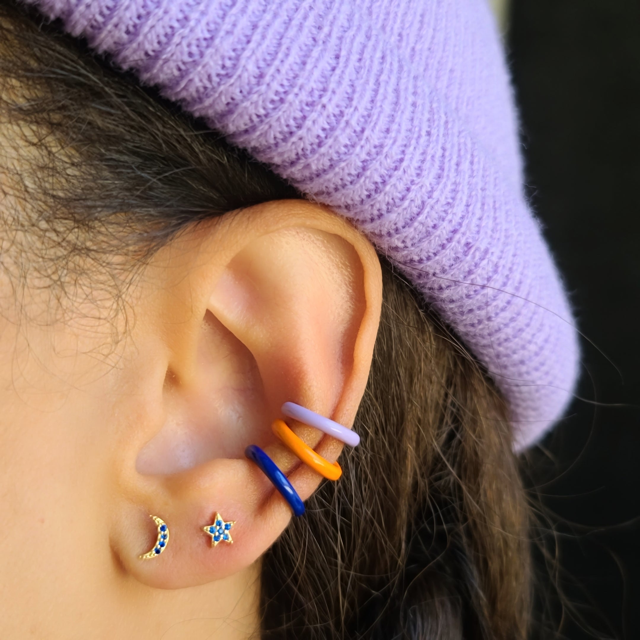 Star and Moon Sapphire Crystal Stud Earrings