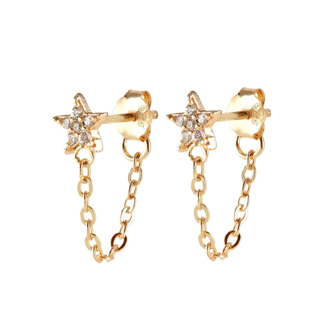 Star Crystal Chain Stud Earrings