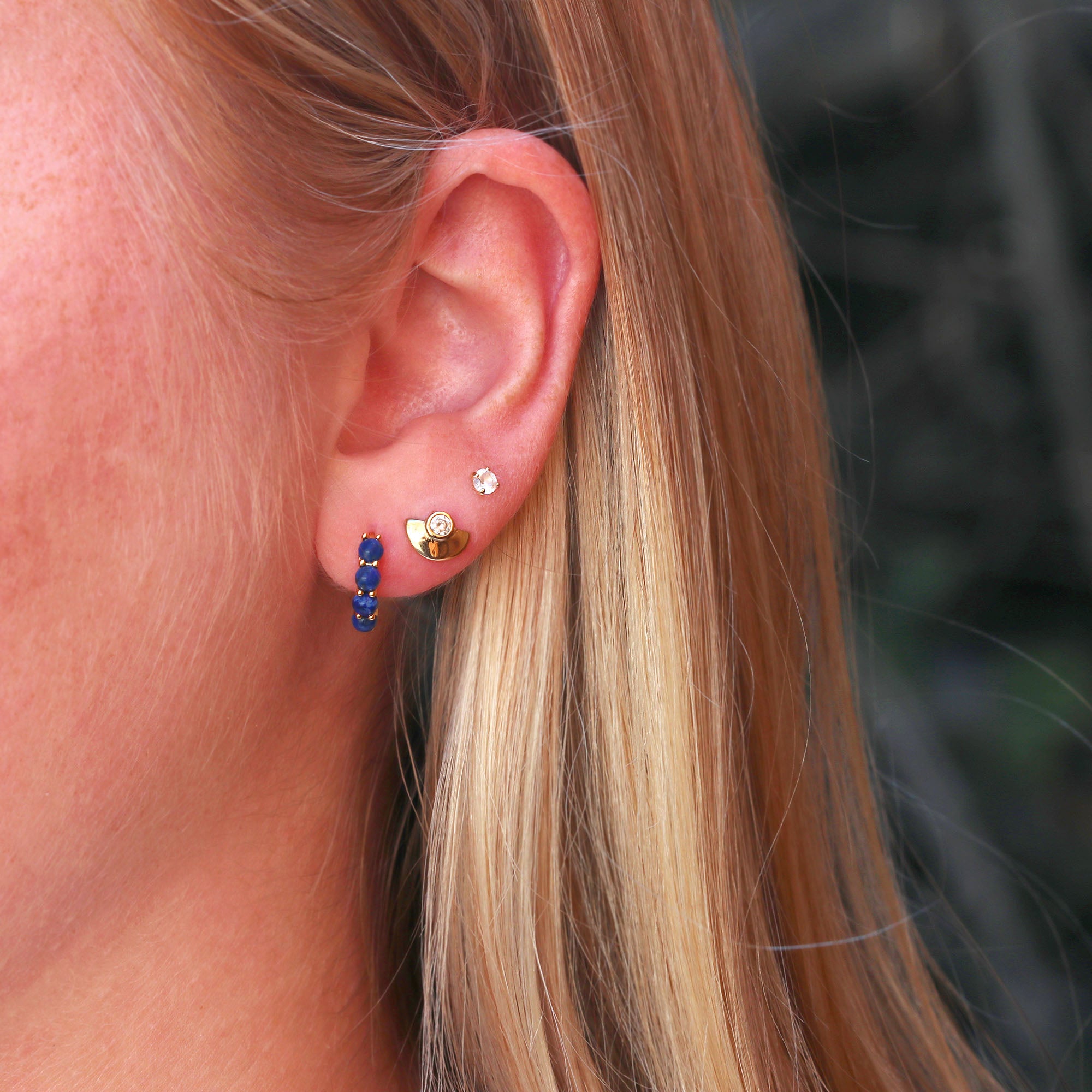 Blue Lapis Huggie Hoop Earrings