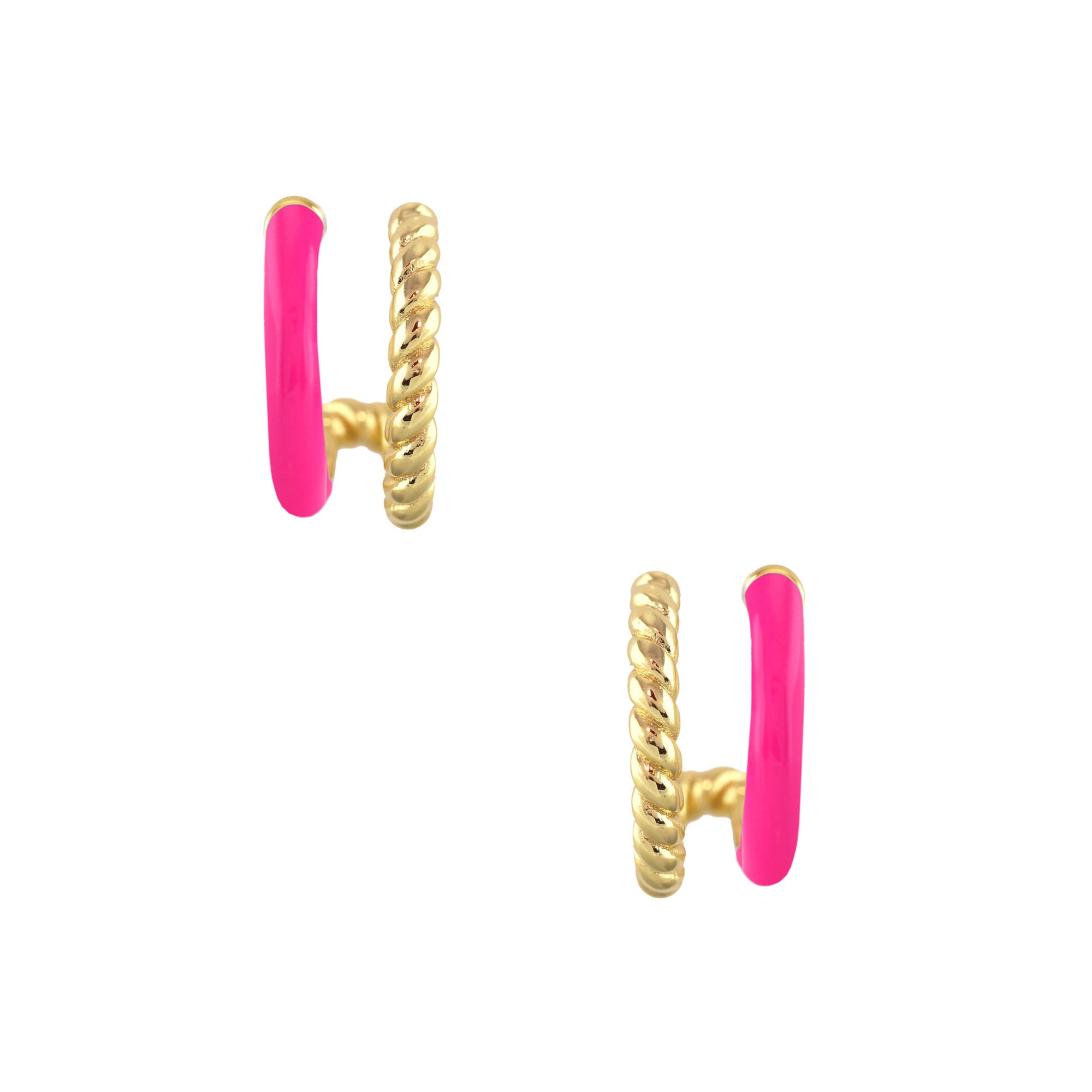 Twisted and Enamel Double Huggie Hoop Earrings