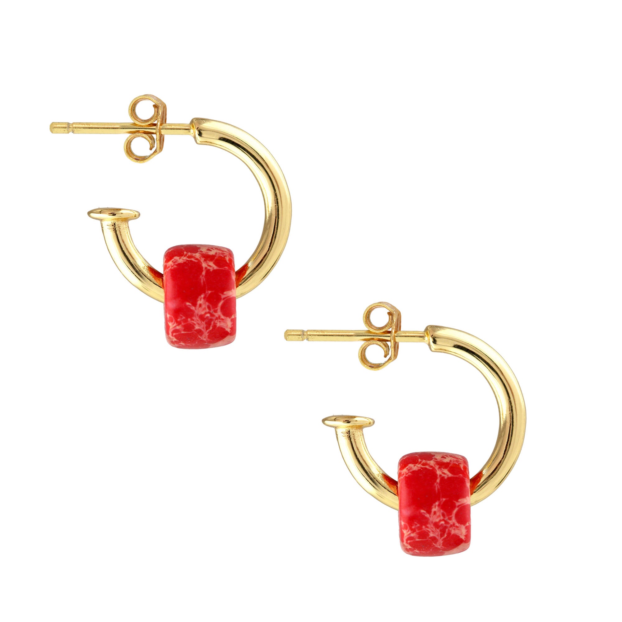 Huggie Hoop Earrings with Gemstone Bead