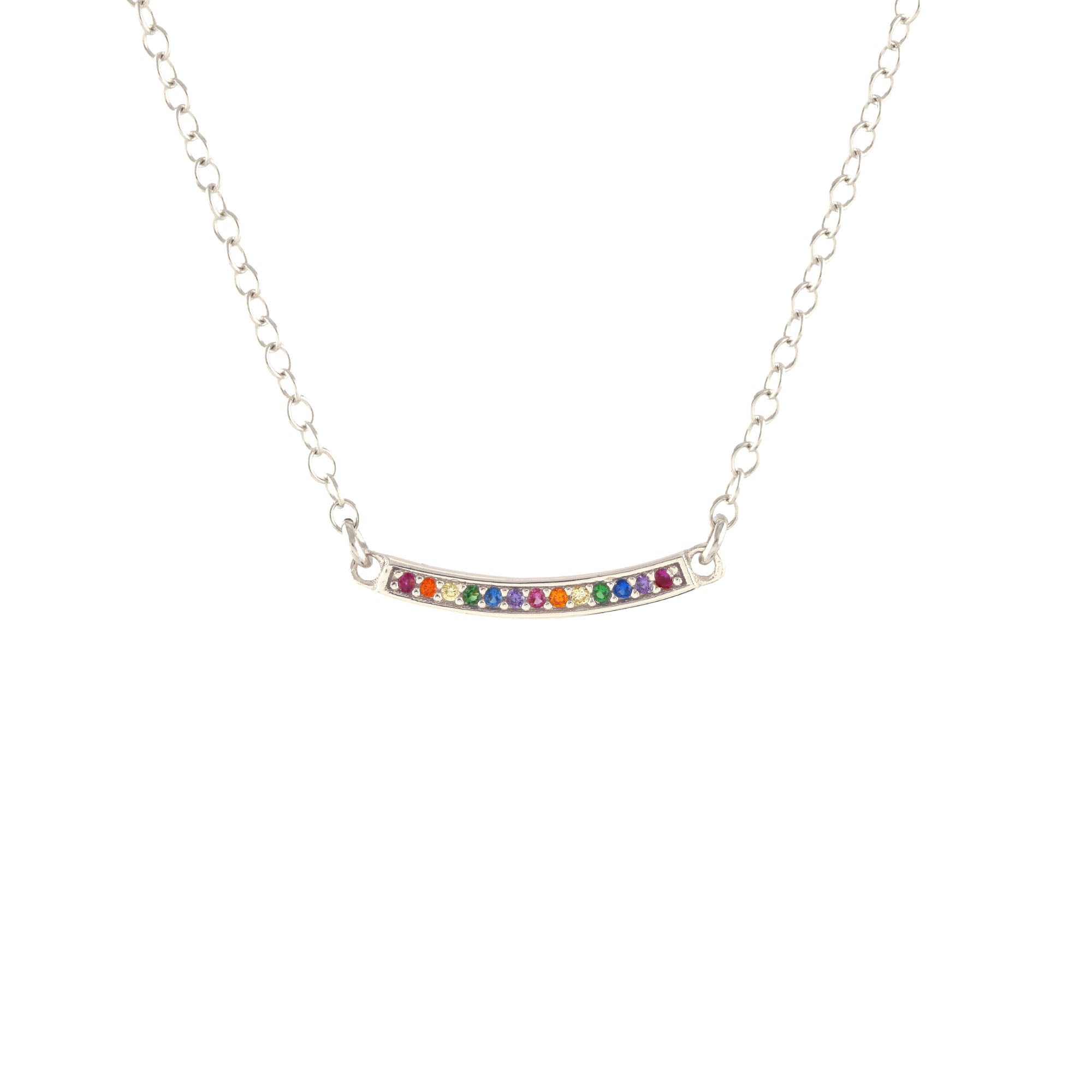 Bar Rainbow Crystal Charm Necklace