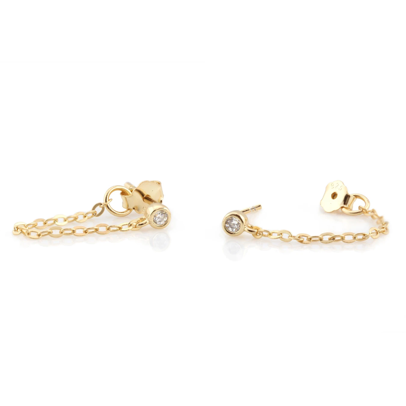 Chain Stud Earrings with White Topaz